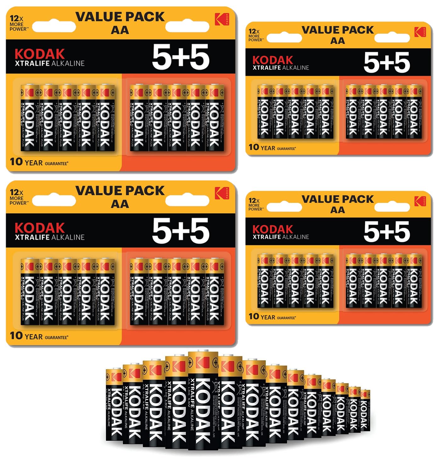 AA Batteries, KODA'K AA Batteries 40 Pack - With 10 Years Shelf Life - Long Lasting Alkaline Power Double A Battery Pack - 1.5V Mignon Lr06 Mn1500 Am3 Battery Pack