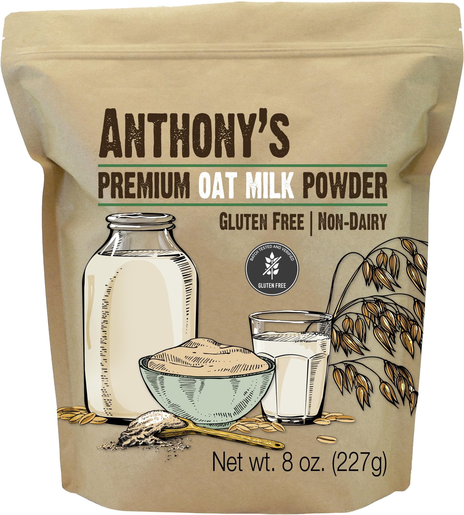 Anthony's Premium Oat Milk Powder, 8 oz, Gluten Free, Non GMO, Vegan, Made in USA
