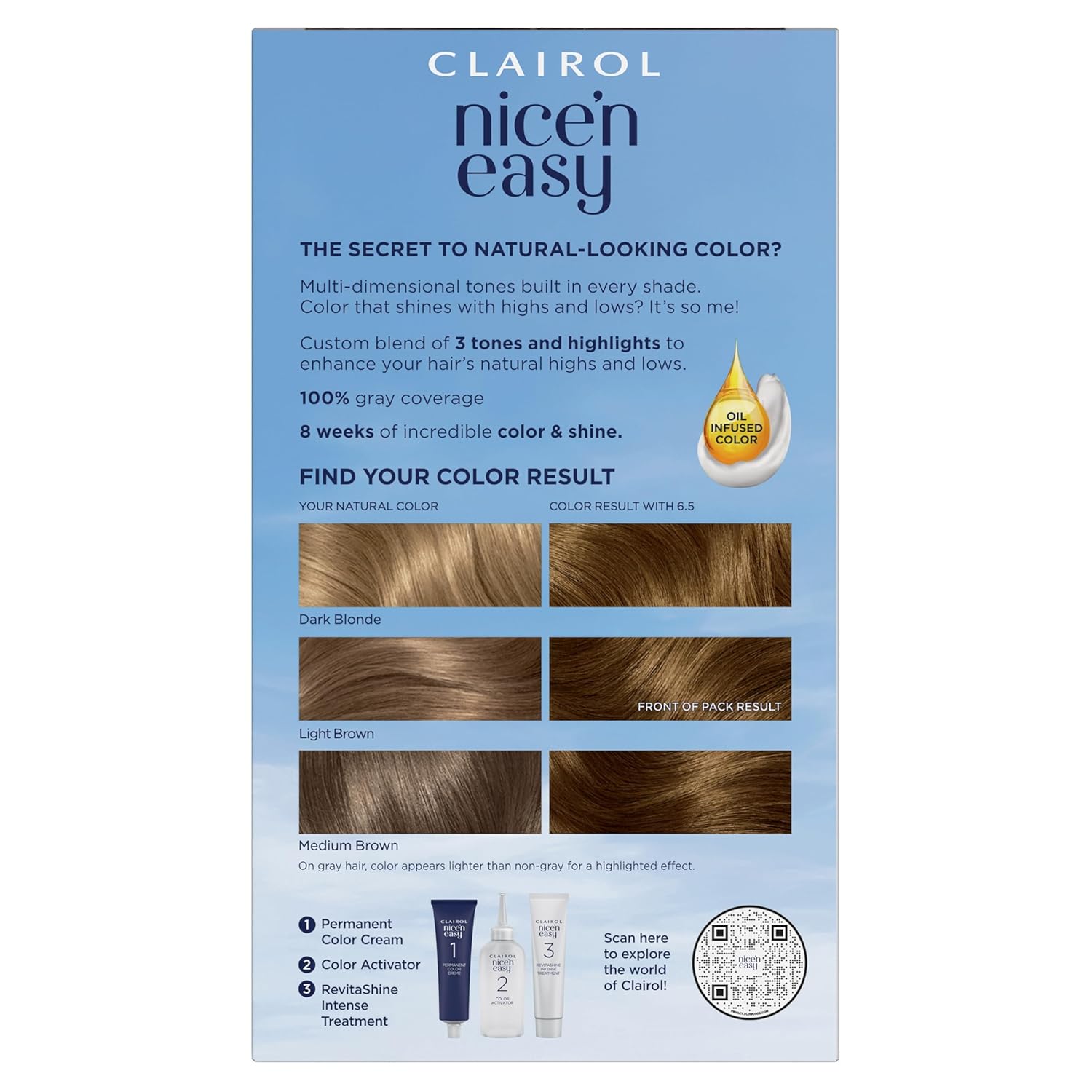Clairol Nice'n Easy Permanent Hair Dye, 6.5 Lightest Brown Hair Color, Pack of 3 - Packaging May Vary