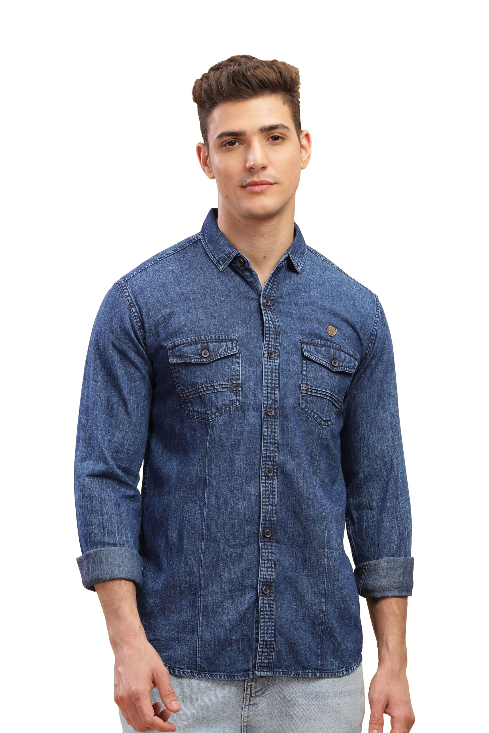 Kuons AvenueMen's Full Sleeve Denim Casual Shirt| Regular Fit | Double Chest Pockets for a Stylish Everyday Look