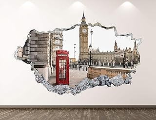 West Mountain Adhesivo decorativo para pared con diseño del Big Ben de Londres en 3D, color rojo, póster para habitación de niños, regalo personalizado BL138 (76 cm de ancho x 45 cm de alto)