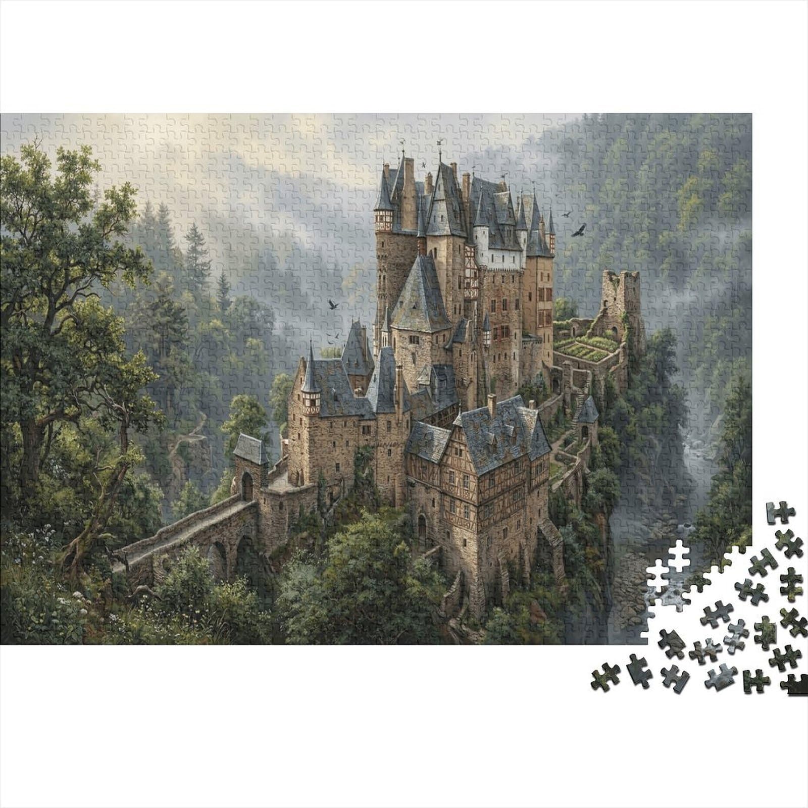 Burg Eltz 1000 Pcs Recycled Cardboard DIY Jigsaw Puzzle Gift German Castle for Him/Her Cognitive Stimulation Group Activity 52x38cm/1000pcs