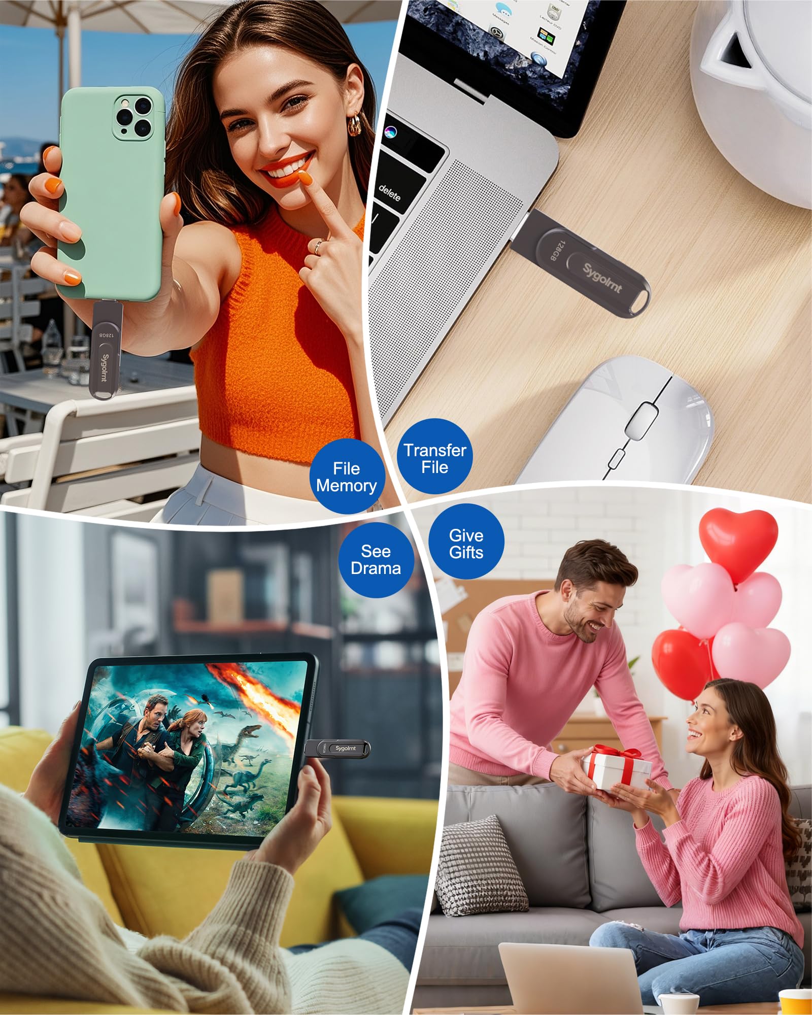 Chiavetta USB da 128 GB per iPhone Photo Stick Thumb Drive, USB C + USB A, memoria esterna Jump Drive per il backup di immagini, video, dati, chiavetta USB ad alta velocità per iPhone/iPad/Android/PC