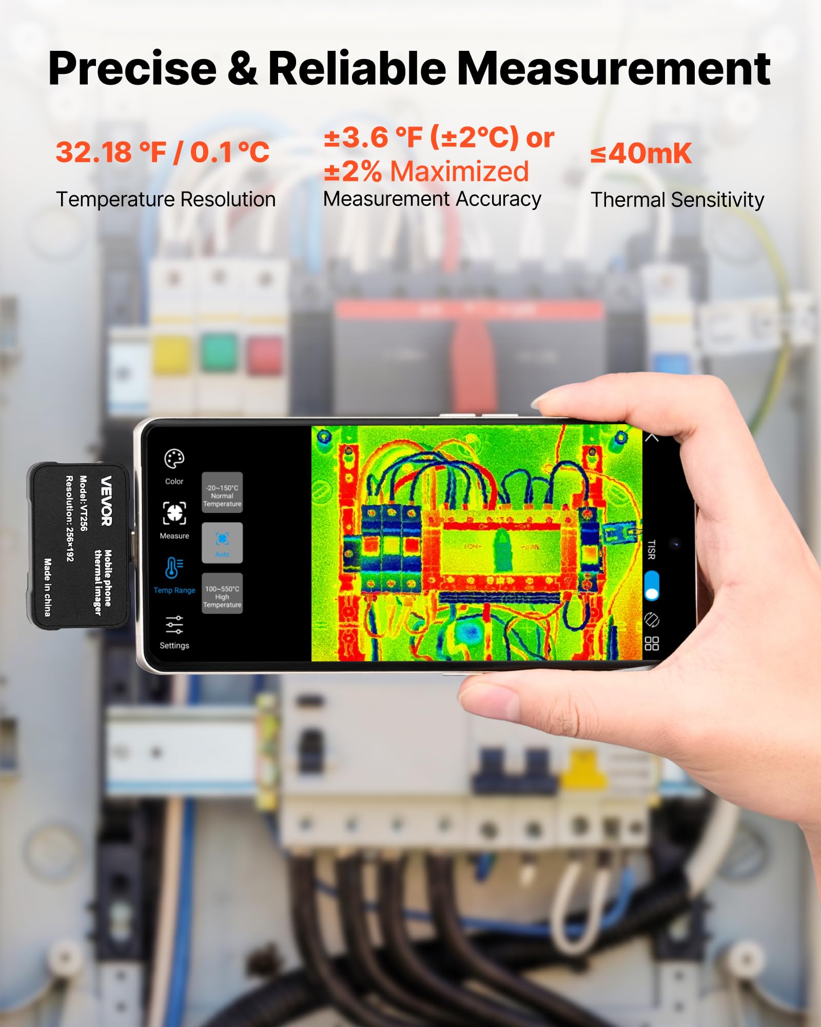 VEVOR Caméra Thermique pour Android et iOS Super Résolution TISR 512x384 Imageur Thermique Infrarouge Résolution 256x192 pour Smartphone et Tablette, 25 Hz, -20 °C à 550 °C, avec 6 Palettes Couleurs