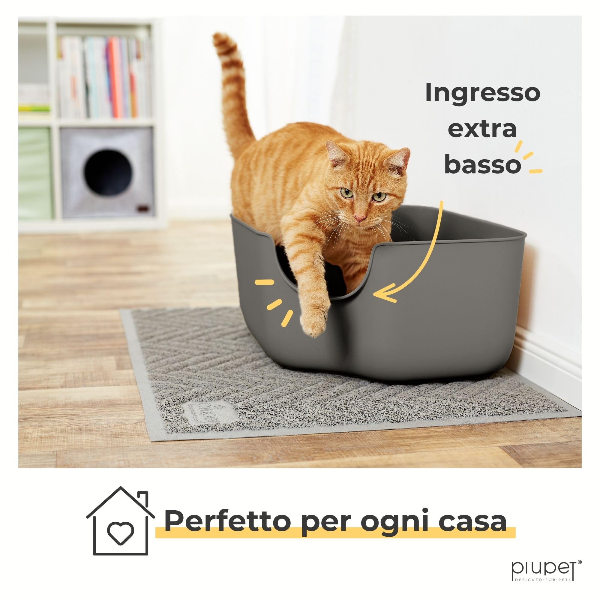 Lettiera Piupet XXL Per Gatti – Pareti Alte Antispandimento, Elegante Con Maniglia In Ecopelle (verde)