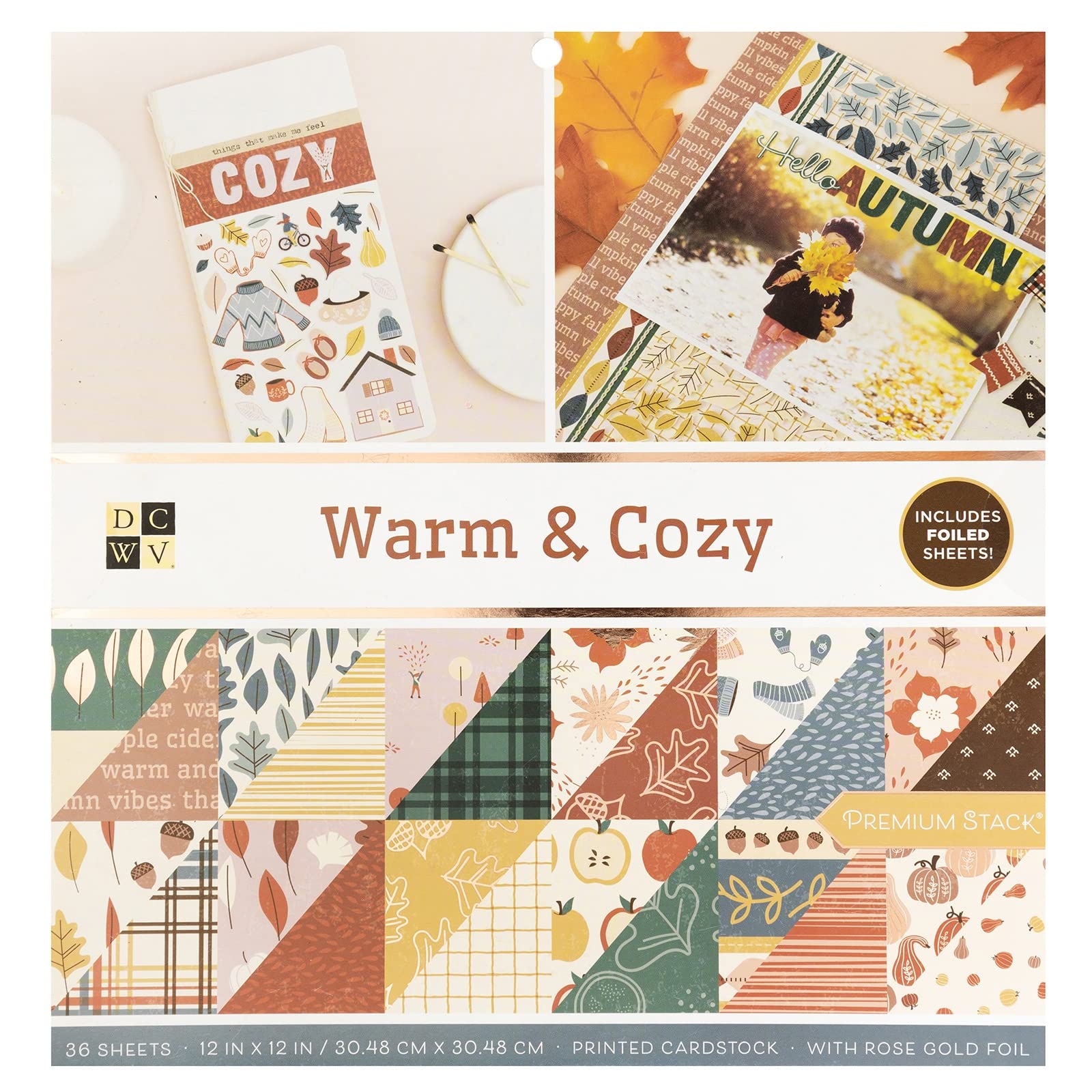 DCWV Paper Stack 12X12 Warm Cozy, Warm & Cozy, W/Rose Gold Foil