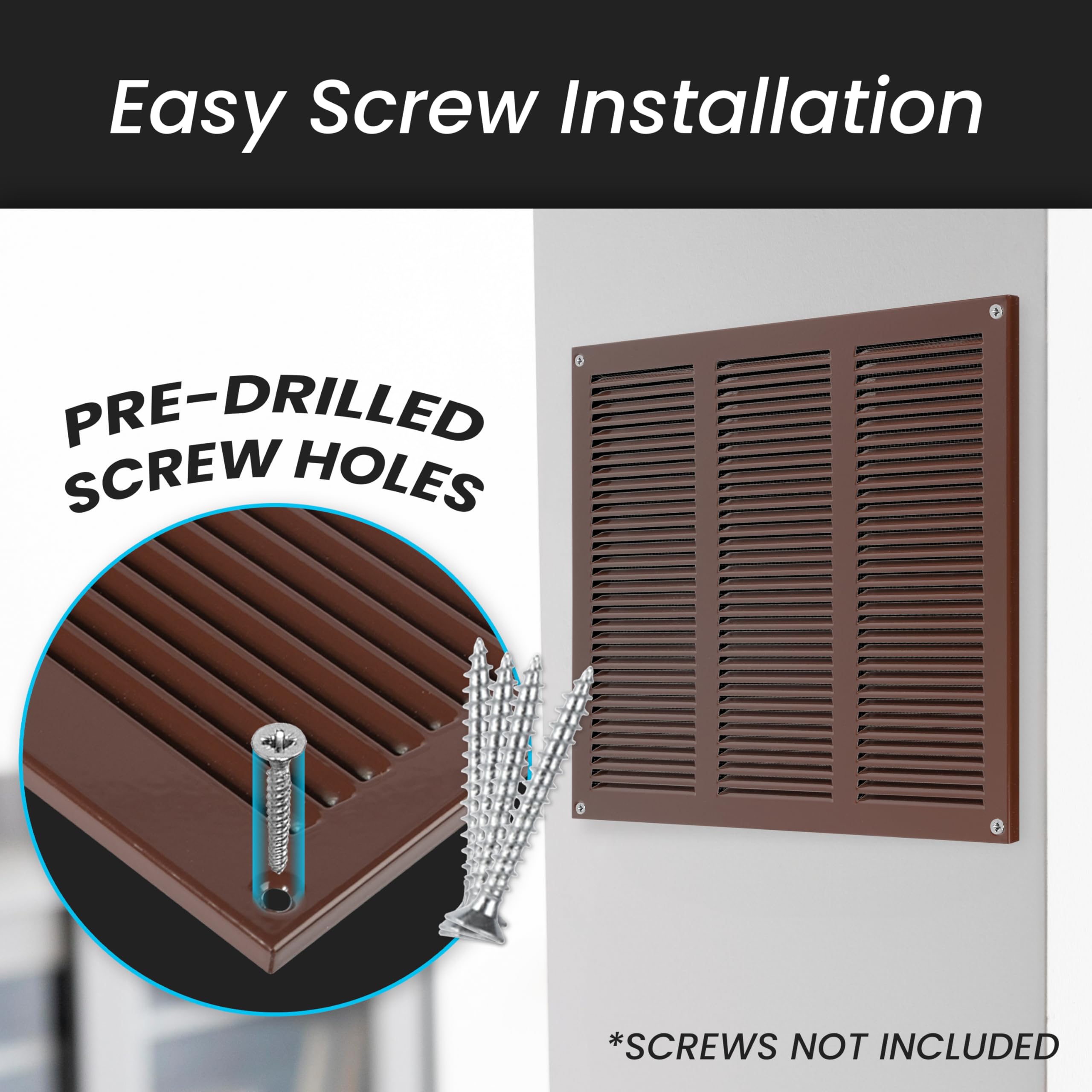 Rejilla de ventilación de acero para techo y pared lateral, con protección contra insectos (8 x 4 pulgadas, marrón)