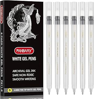 White Gel Pens Set, 6 Pack, 0.8mm Fine Point Pens Gel Ink Pens For Artists, Archival Ink Pens, White highlight Pens for Black Paper Drawing, Illustration, Sketching, Writing