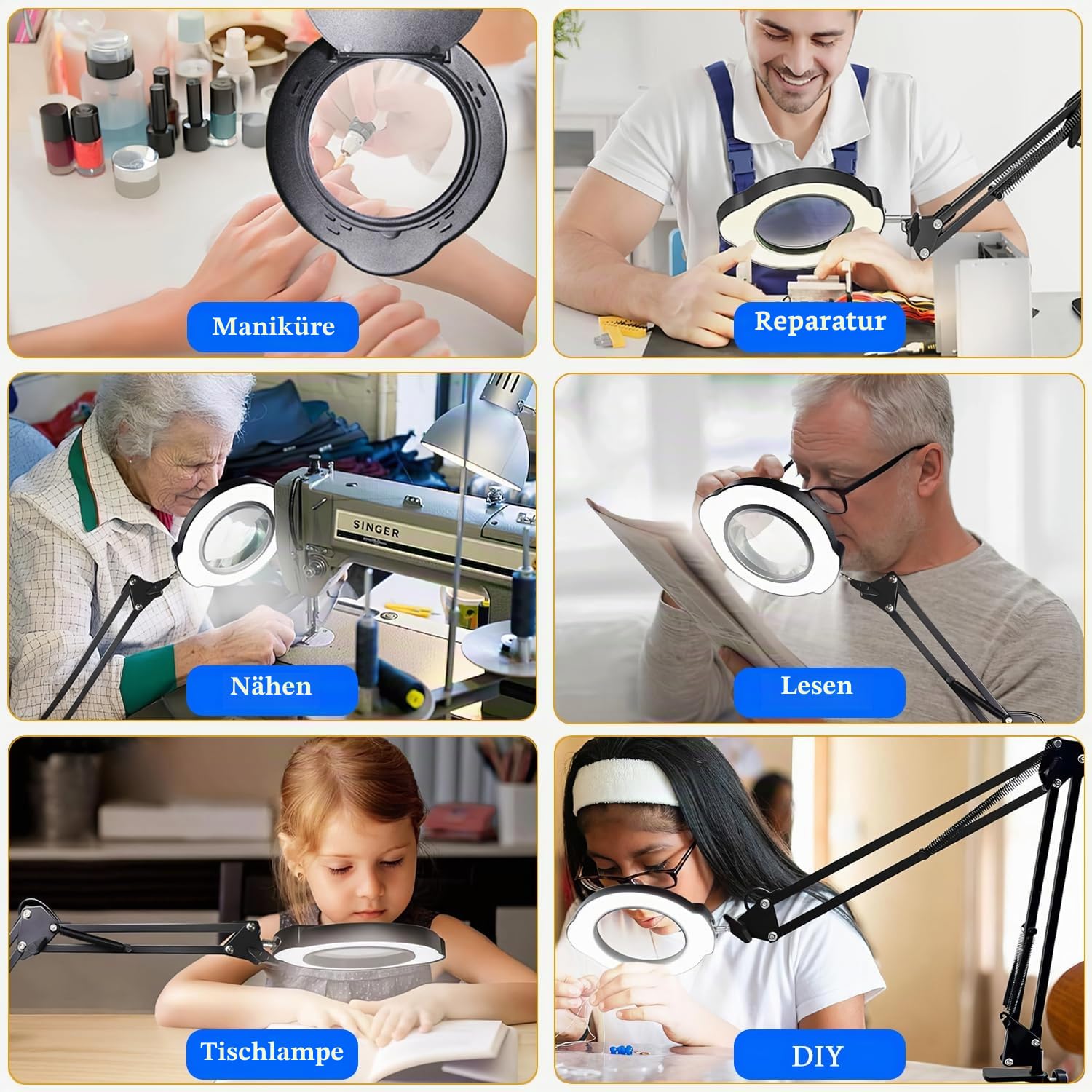15X Magnifying Glass Desk Lamp with Clamp and Base, Real Glass Lens, 84 LEDs, 5 Color Modes Dimmable, Led Lamp Magnifier with Dust Cover, Clean Cloth, Ideal Gift for Seniors, Crafters, Hobbyists