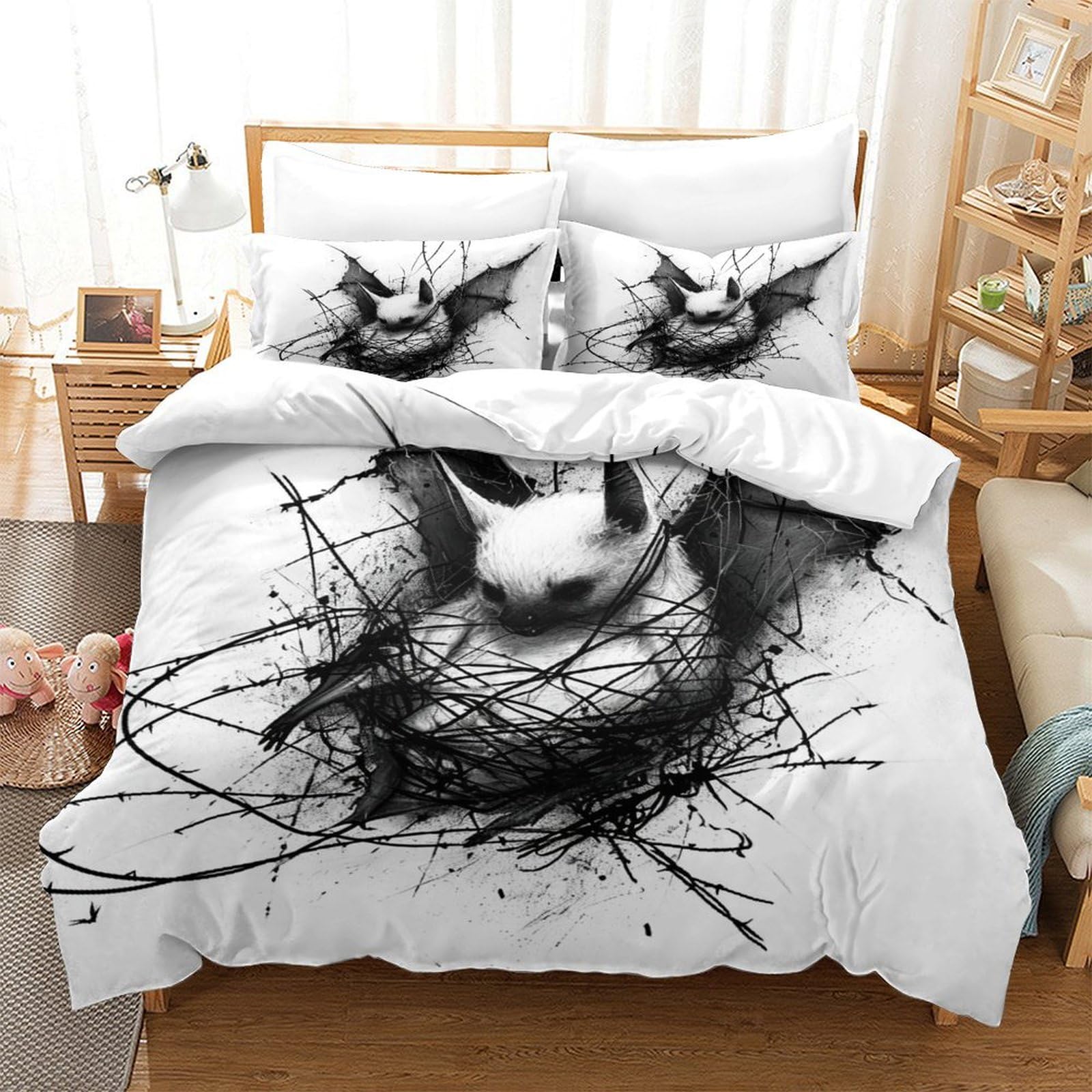 P1S9U7W5Y Abstract Rabbit 3D Printed Duvet Cover Set 3pcs Microfiber Artistic Bedding Set Single