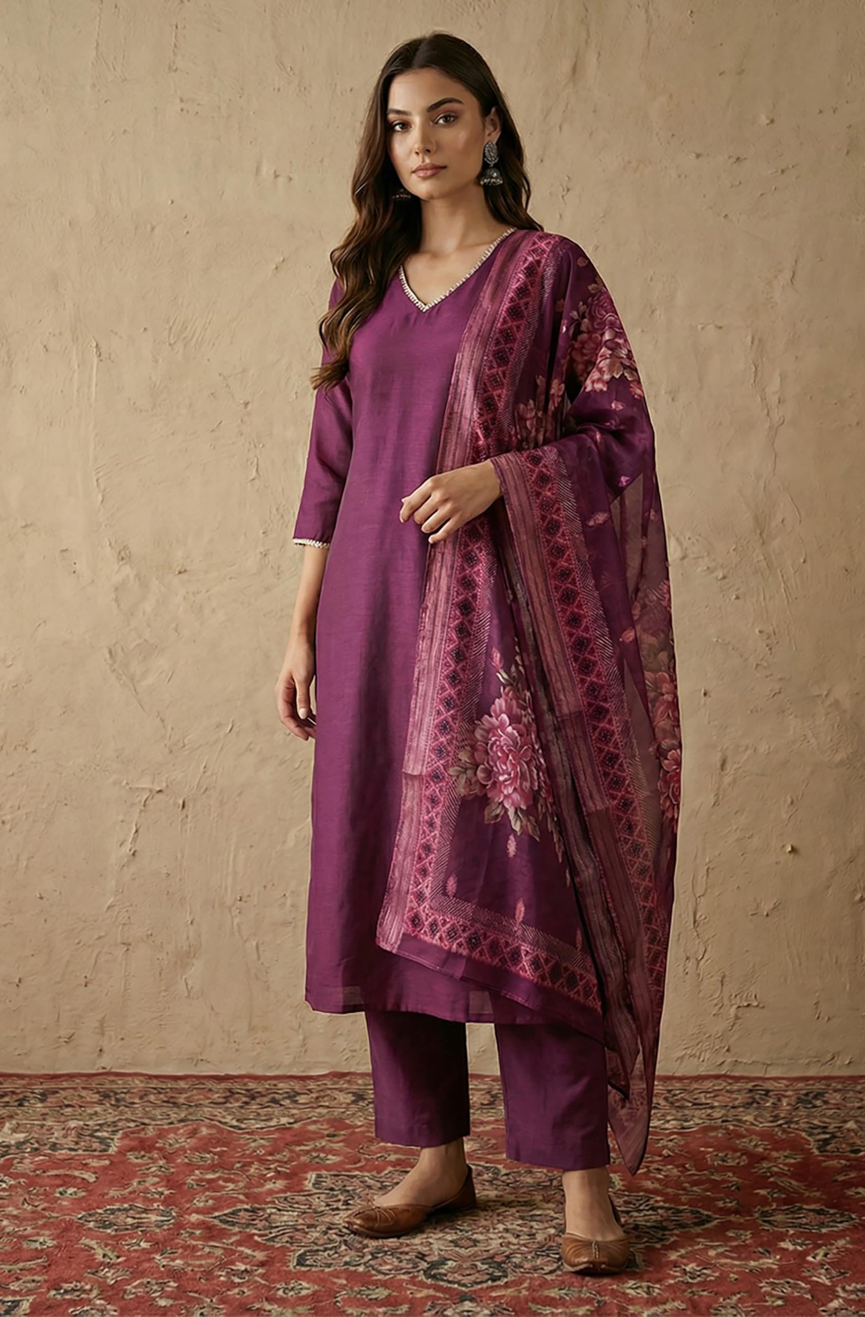 Janasya Women's Silk Blend Straight Kurta Set with Printed Dupatta
