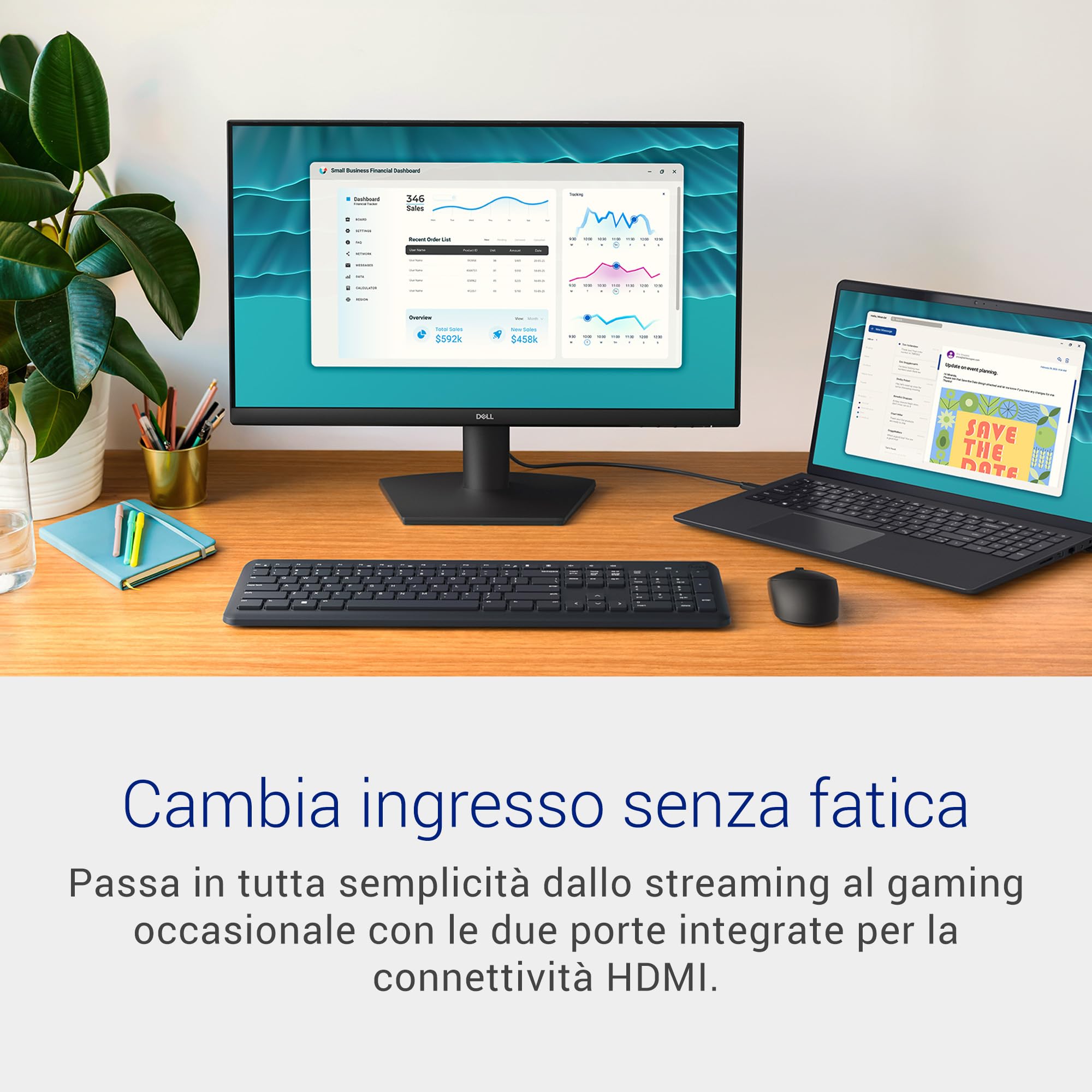 Dell 24 Monitor - SE2426HS, Full HD (1920x1080), 144Hz, IPS, 1ms MPRT, AMD FreeSync, Regolabile in Altezza, VESA (100x100mm), 2 HDMI, 3 Anni di Garanzia, Nero