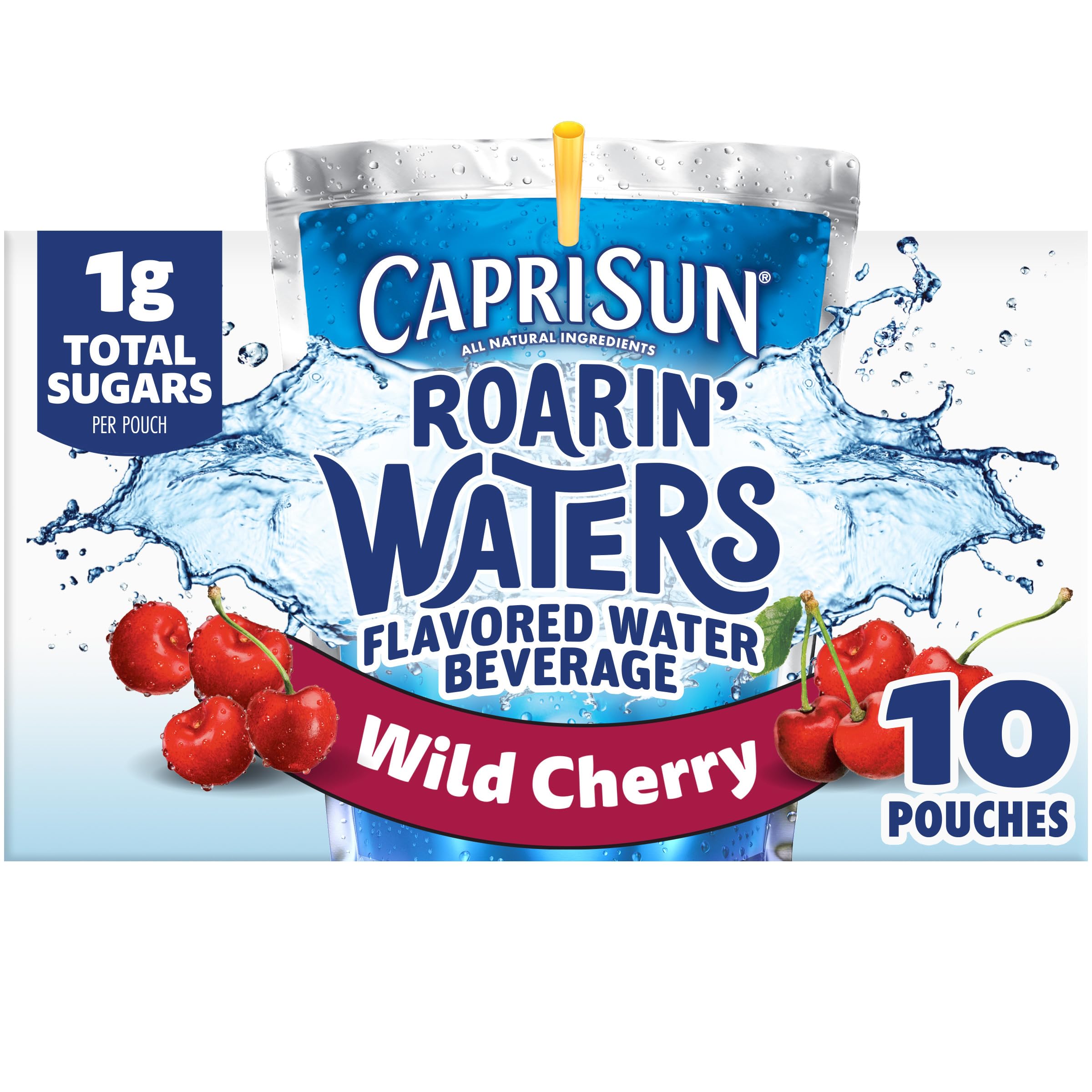 Capri SunRoarin' Waters Wild Cherry Flavored with other natural flavor Water Beverage, 10 ct Box, 6 fl oz Drink Pouches