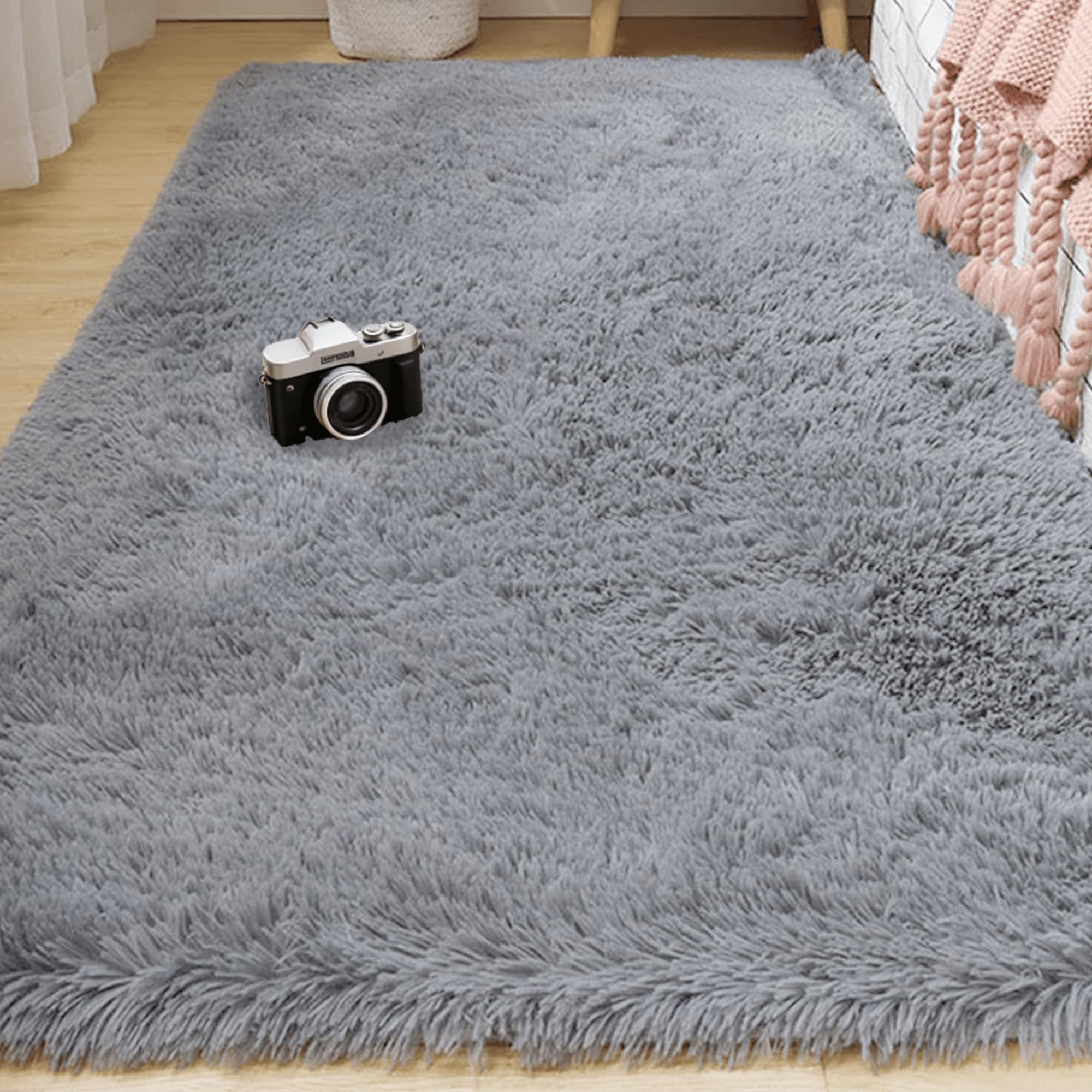 Tapis de salon moderne chic lavable gris clair 250 x 330 cm haut de gamme