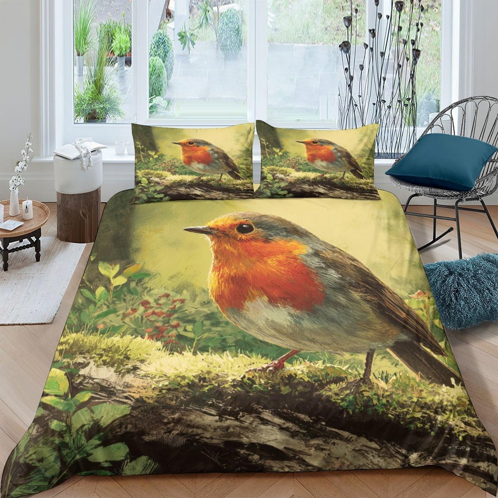 Ctjqhvkz Style-4 3D Printed Robin Forest Fitted Sheet Microfiber Soft Anti-Slip Bird Tree Mattress Cover For Bedroom Home Decor Single（135X200cm）