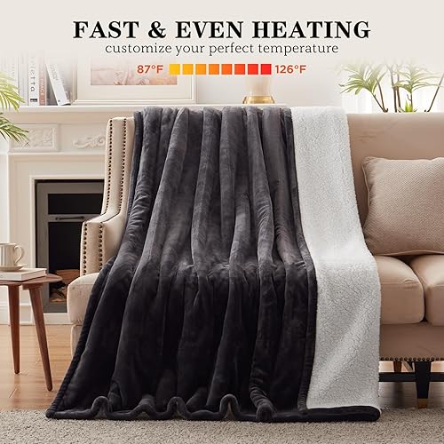Miniatura 3 de Manta térmica eléctrica tamaño King, manta térmica de 100 x 90 pulgadas, manta térmica de 12 horas de apagado automático, 10 niveles de calor,