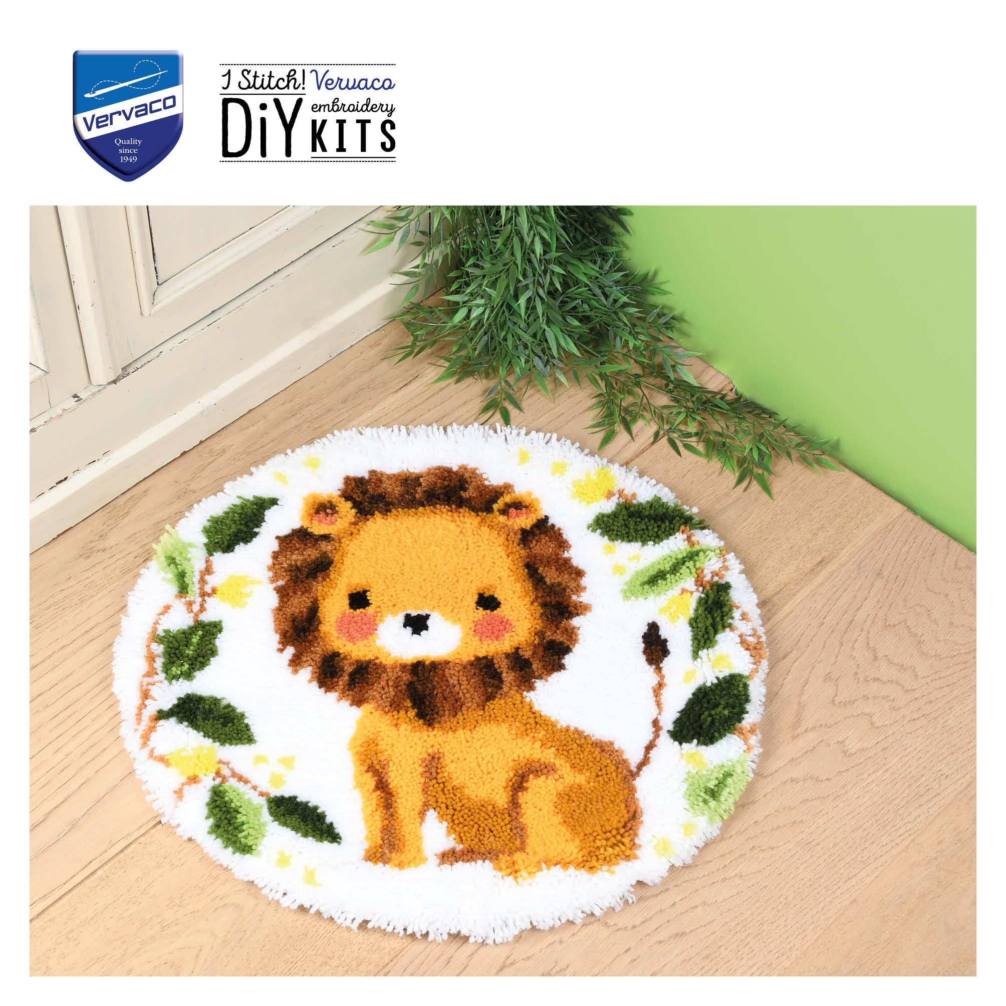 Vervaco Kit Tapis Point Noué Á Faire LION Broderie Debutant DIY Latch Hook Kit Complet Decoration Maison Manuelle Loisir Créatif ca. 55 x 55 cm Embroidery