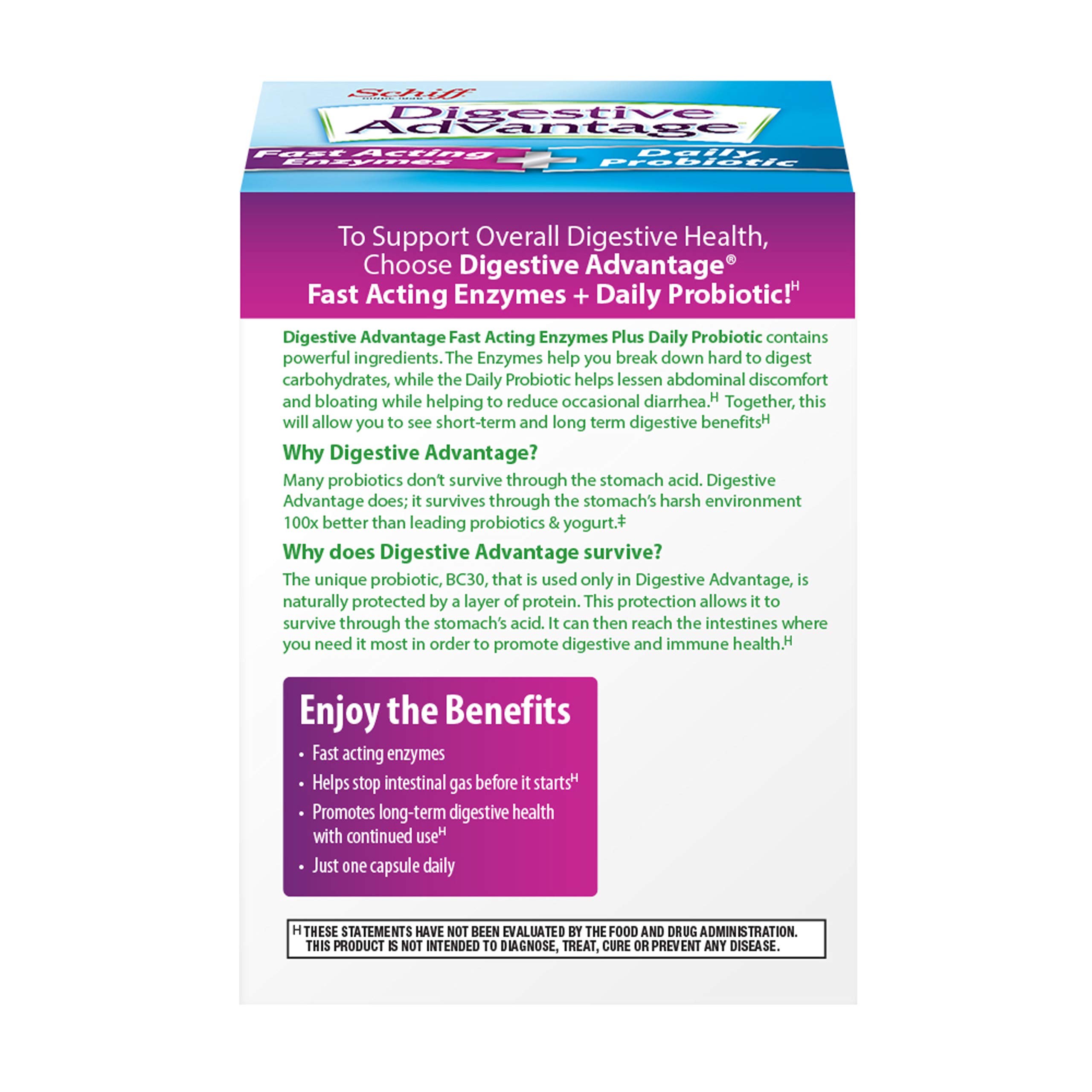 Fast Acting Enzymes Plus Daily Probiotic Capsules, Digestive Advantage (32 Count In A Box