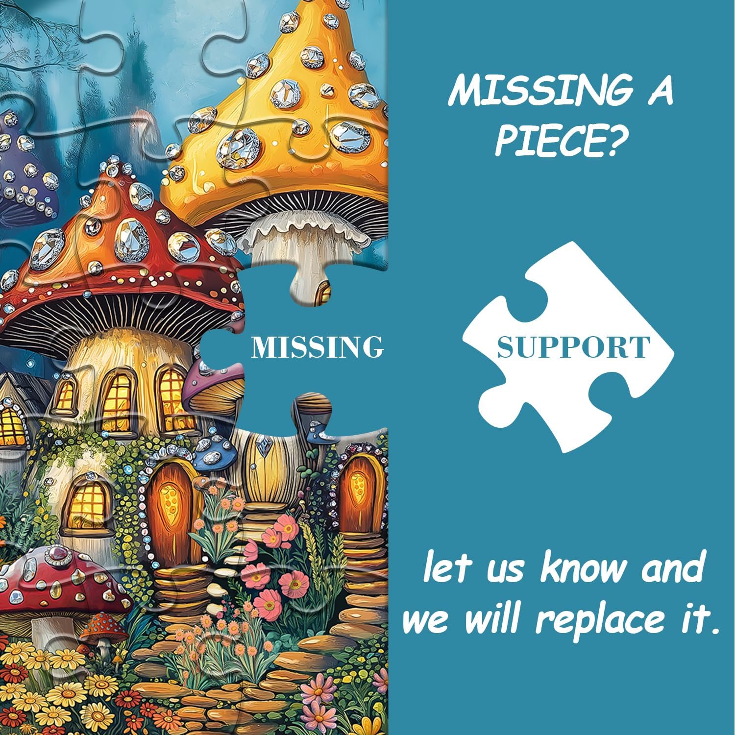 Magic Mushroom Puzzles for Adults 1000 Pieces, House Plant Flower Garden Forest Puzzle, Nature Tree Crystal Diamond Themed, Colorful Village Challenging for Adults