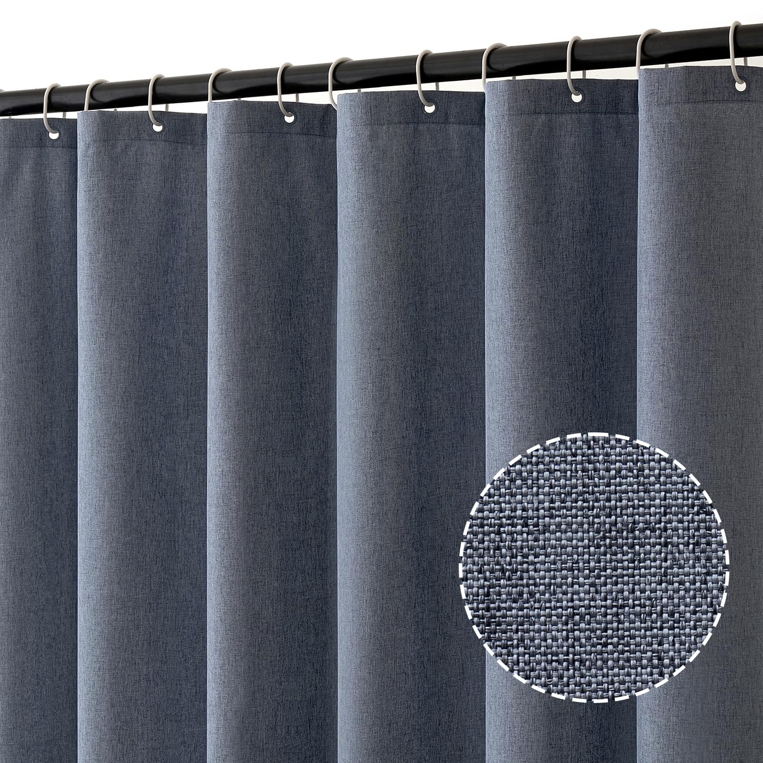 MIULEE Cortina de Ducha de Lino Texturizado 180x200 cm Azul, Cortinas de Ducha Impermeables de poliéster de Lujo para hoteles, Cortina de baño de Tejido Lavable antimoho con 12 Anillas