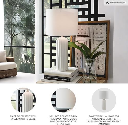 Miniatura 3 de Signature Design by Ashley Clarkland Contemporary - Lámpara de mesa de cerámica de 24 pulgadas, juego de 2, color blanco