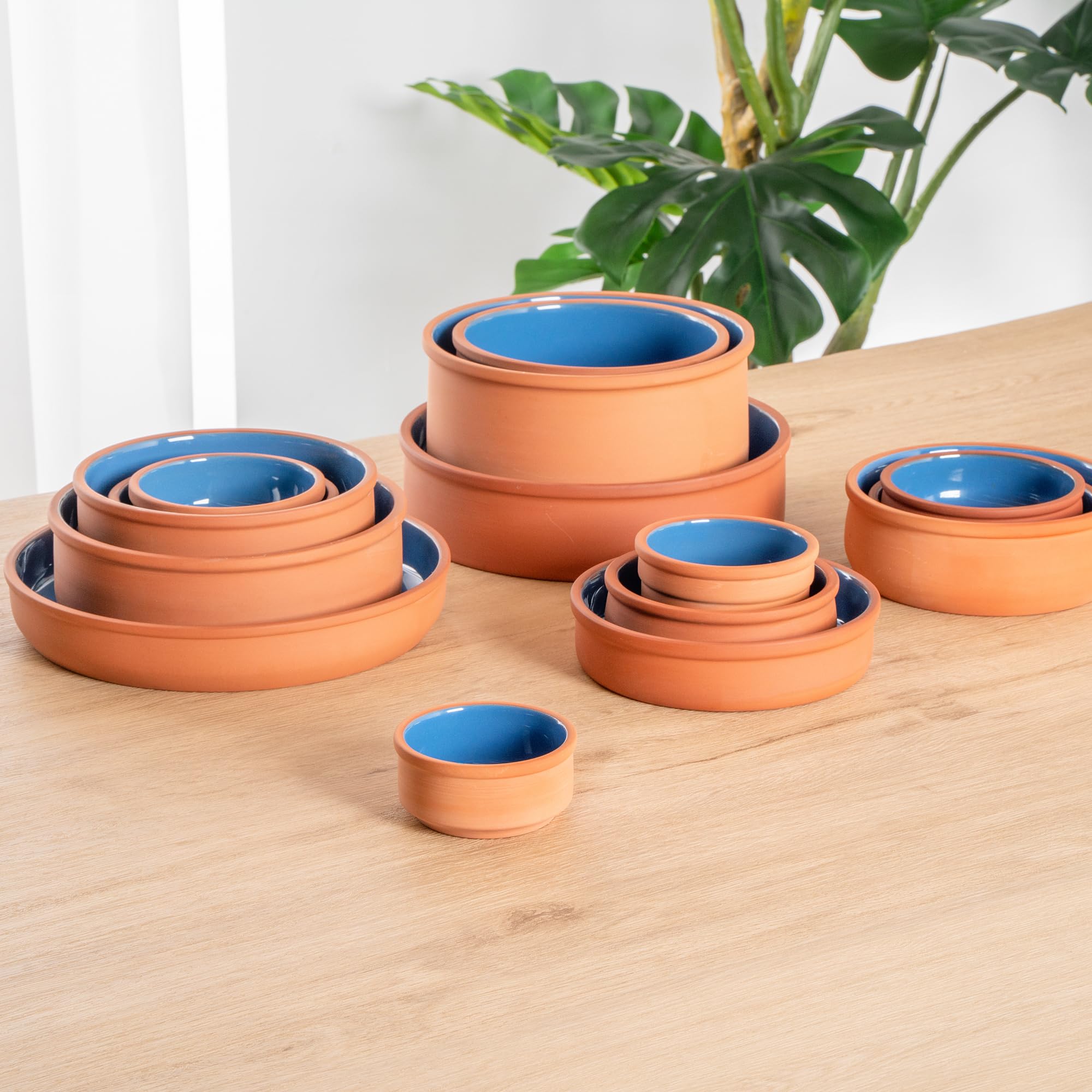 Restaurantware -Terra Tek - Cazuelas in terracotta, 76,5 g, 10 pentole in argilla smaltata blu per cucinare, pronte per il forno, microonde, pentole in terracotta, lavabili in lavastoviglie, per