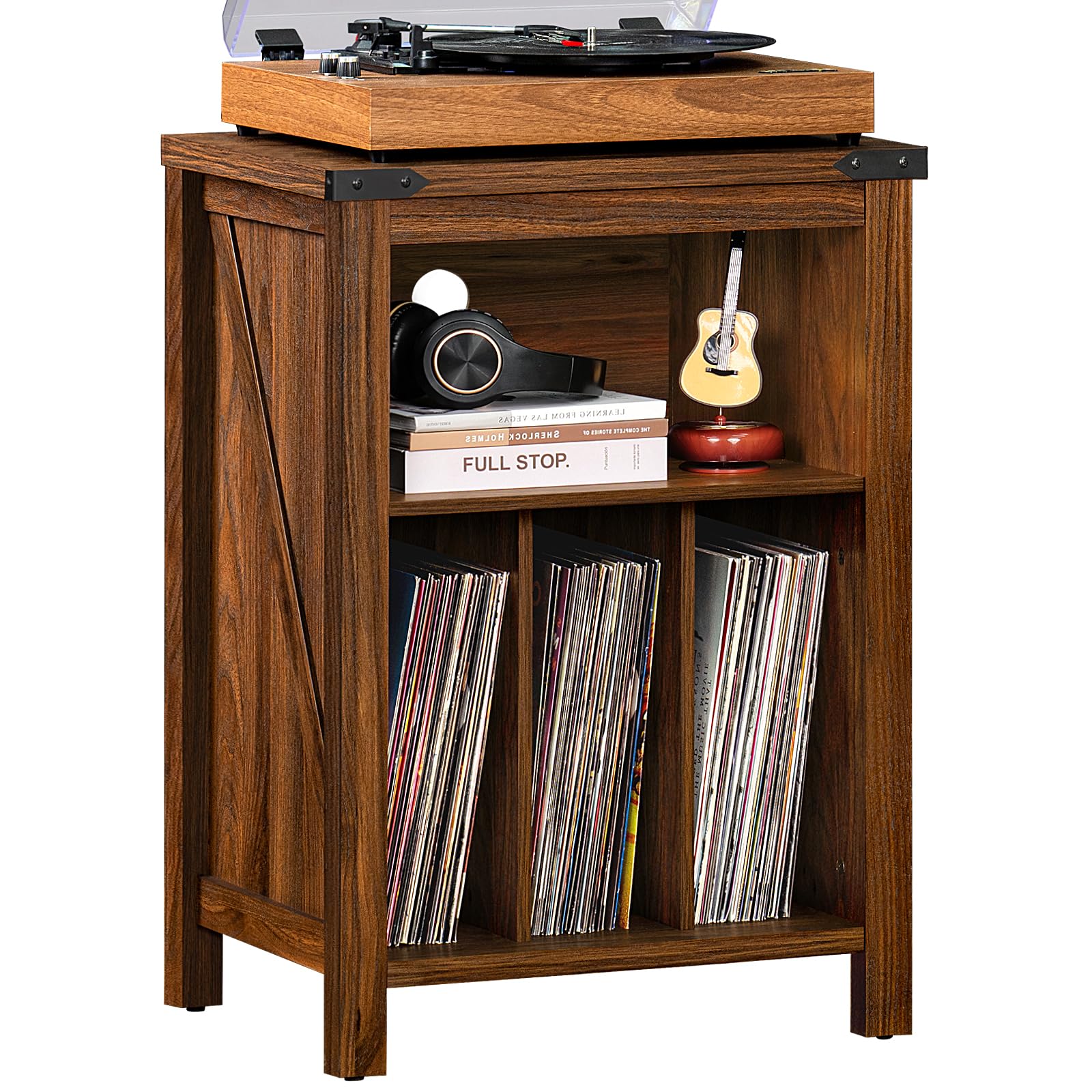 LELELINKY Record Player Stand with Vinyl Record Storage, Large Record Player Table Holds up to 160 Albums, Wood Turntable Stand Cabinet Shelf for Living Room,Bedroom,Office,Brown