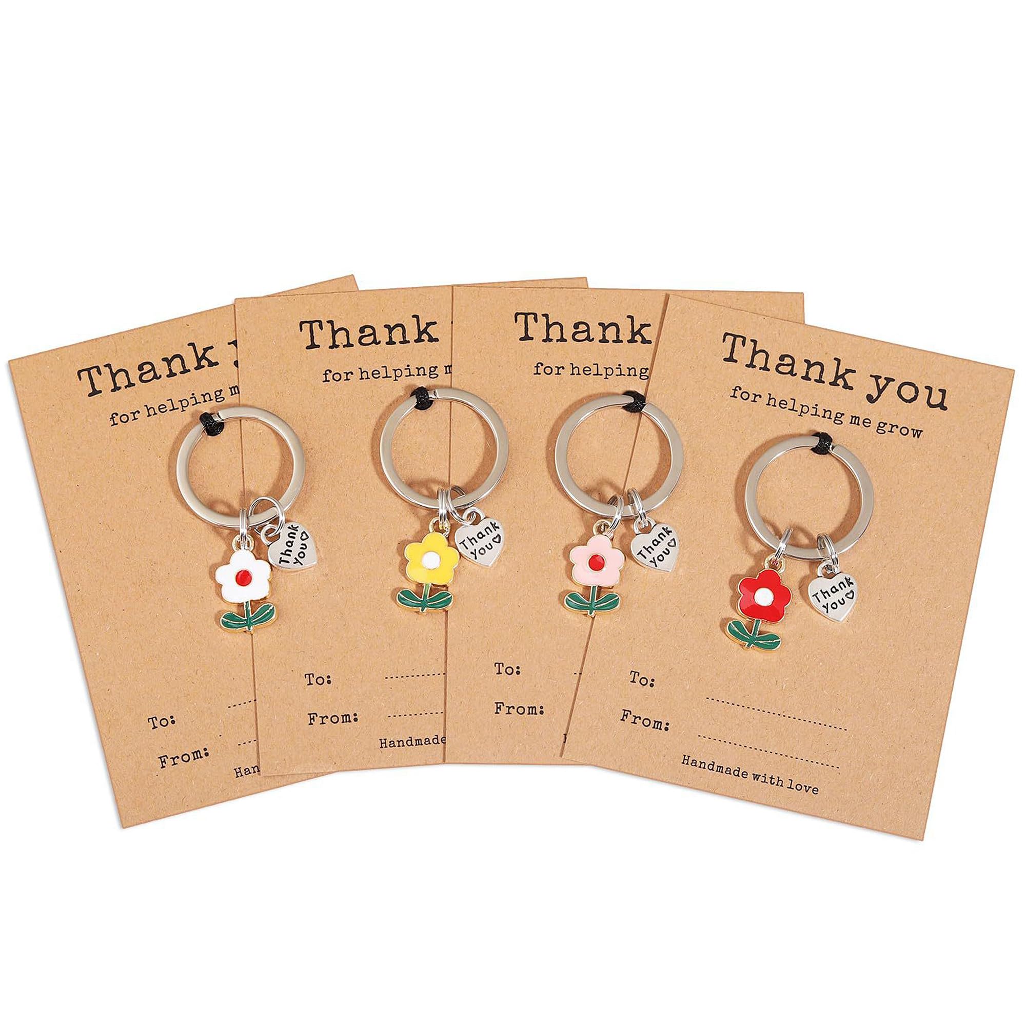 Sundonix Multicolor Christmas Xmas Thank You Teacher Keyring Gift - 4 Pack Thankyou Teacher Appreciation Leavers Presents Ideas Cards Envelopes Stainless Inspirational Keychain For Thanksgiving Graduation