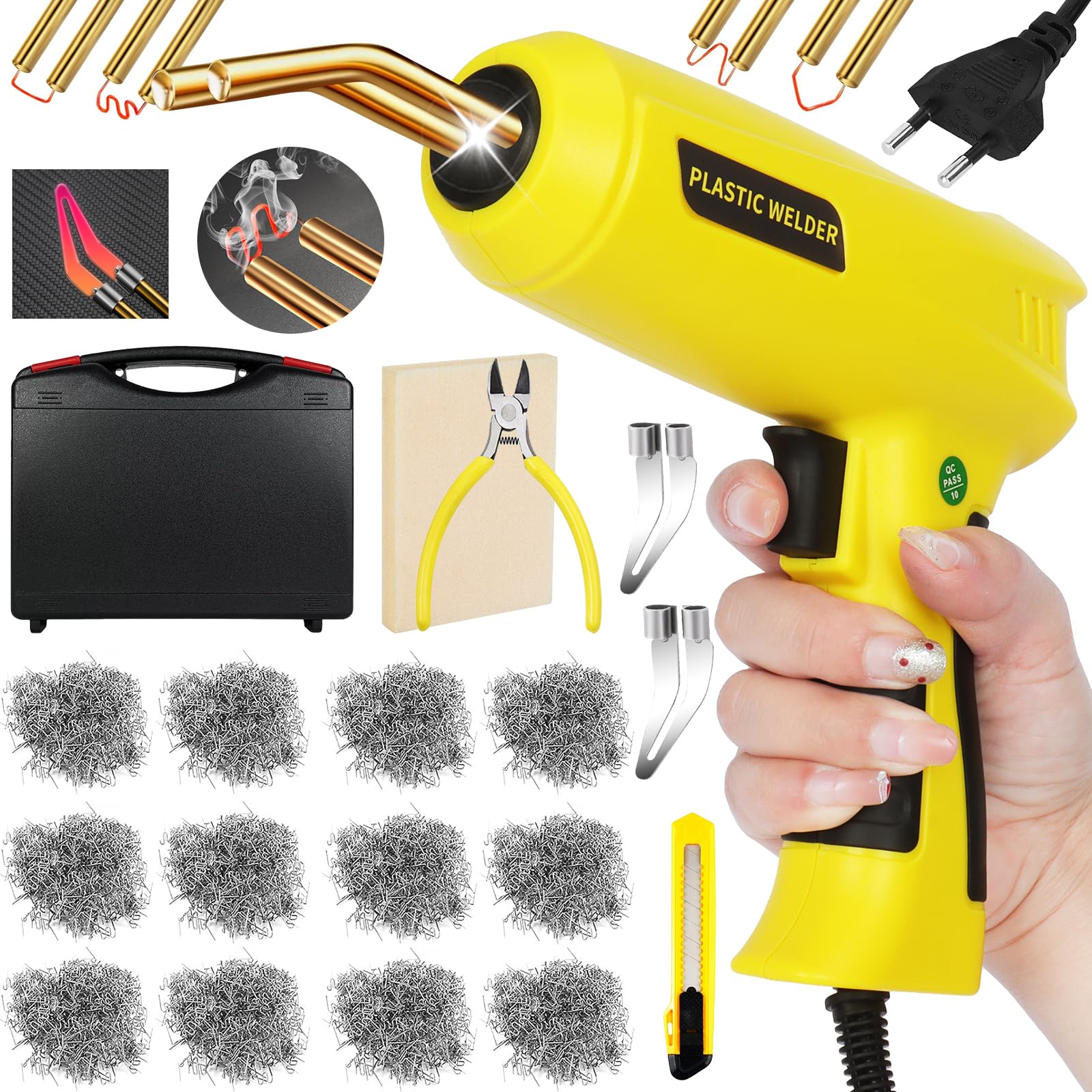 Kunststof lasmachine, reparatie van laspistool met 800 stuks hete nietmachine, 150 W reparatieset voor auto's, kunststof solderen, reparatietool voor carrosseriescheuren