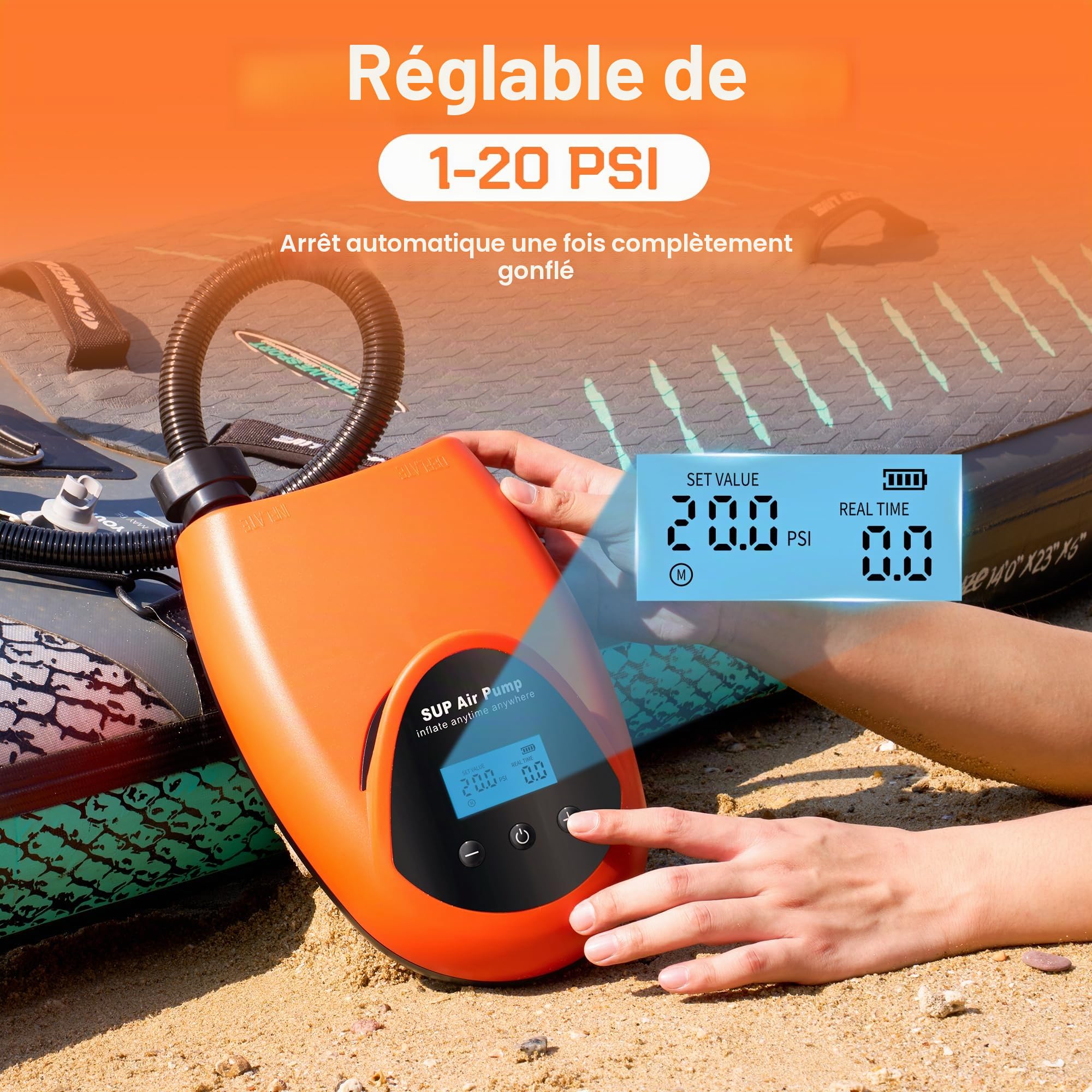 TONSIM Pompa Elettrica Ricaricabile 20 PSI - Gonfiatore Portatile ad Alta Pressione per Sup, Gommoni e Barche - Batteria Integrata e Adattatore 12V per Auto - Ideale per Campeggio e Sport Acquatici