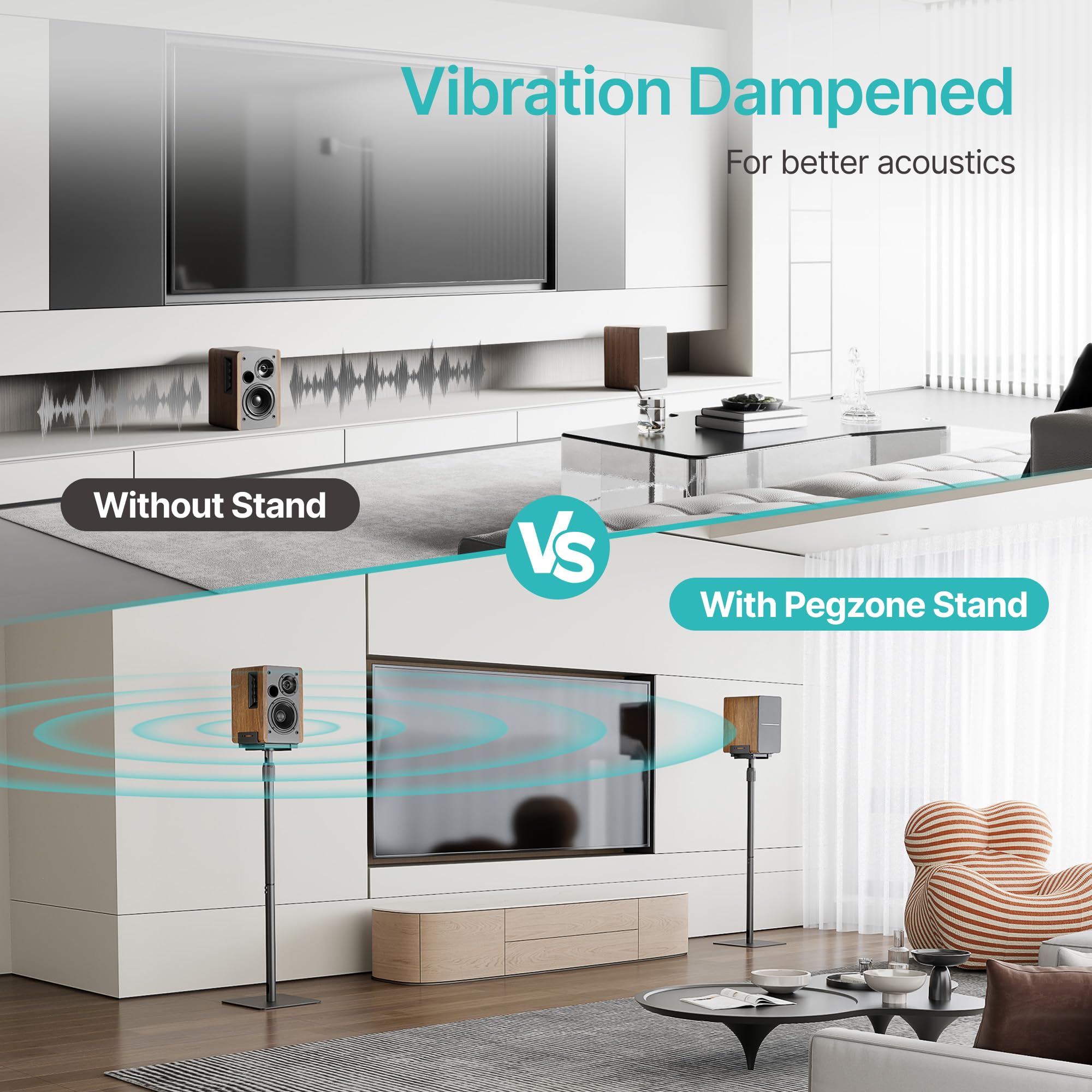 Pegzone Supporto universale per altoparlanti, altezza regolabile da 85,8 cm a 112,8 cm, portata 5 kg, compatibile con Bose/JBL/Sony, nero, set da 2 (coppia)