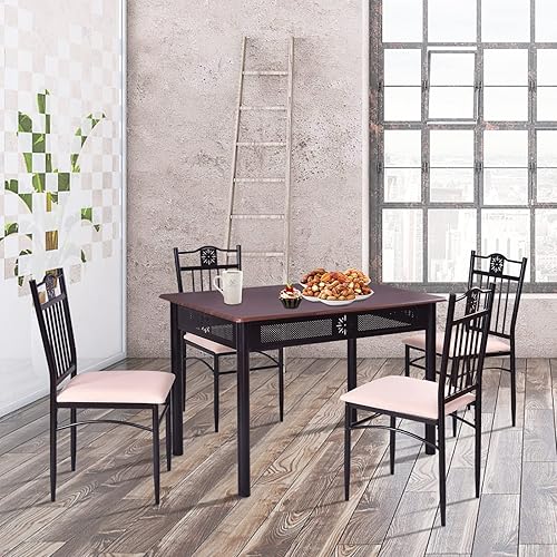 Miniatura 9 de COSTWAY Juego de mesa de comedor de 5 piezas, juego de mesa de cocina moderno para 4 personas, mesa rectangular de 42 pulgadas con 4 sillas
