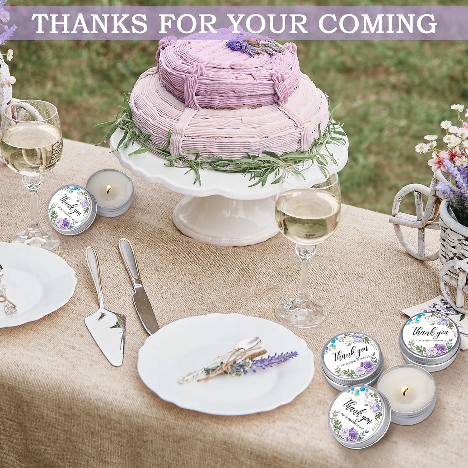 MTLEE 50 Pcs Purple Floral Wedding Candles Gift Favors for Guests 1 Oz Lavender Scented Soy Wax Aromatherapy Candle Favors for Bridal Shower Rustic Wedding Party Guests(Purple Flowers)