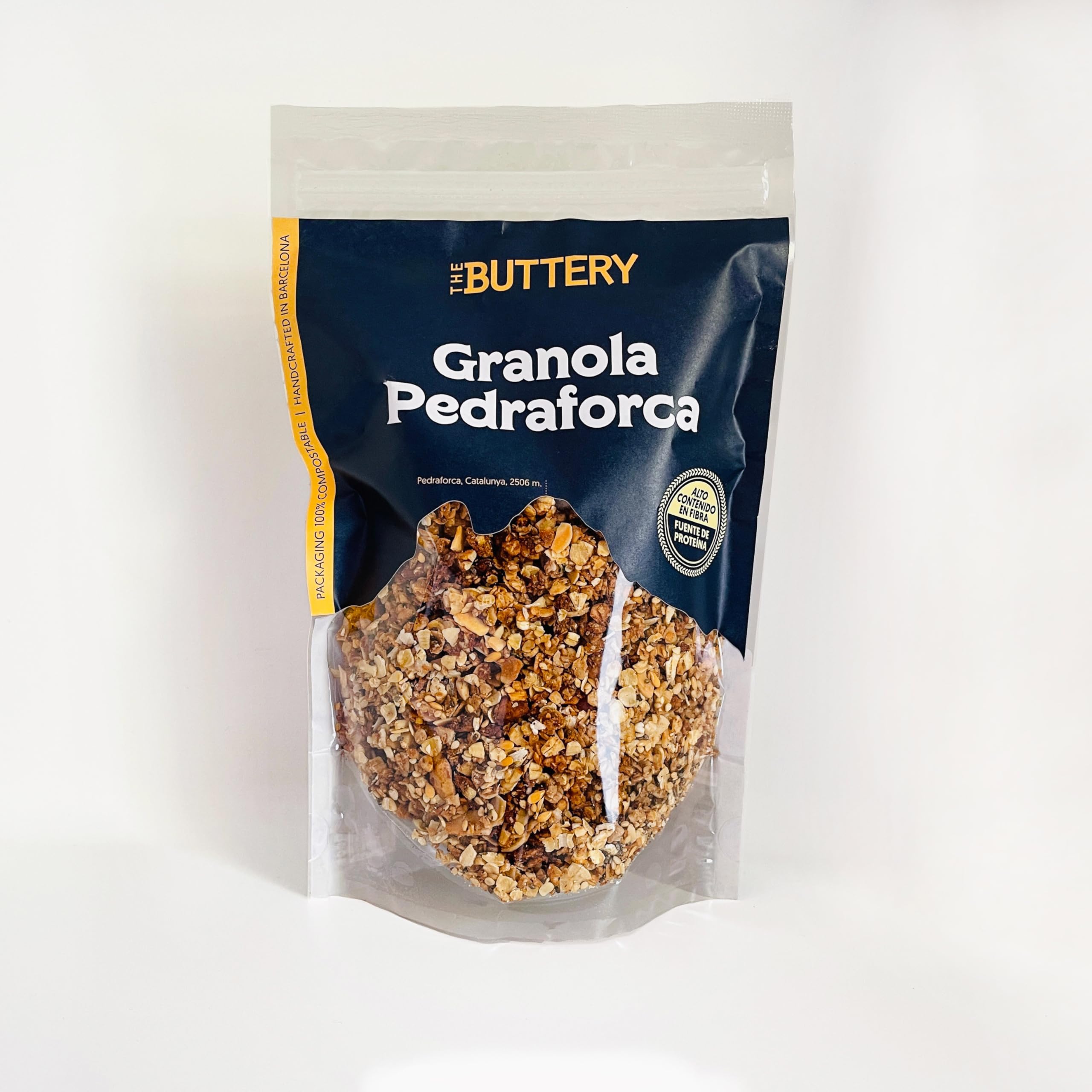 The Buttery – Granola Pedraforca - Crema de Cacahuete Chocolate & Dátil. Fuente Proteína/Fibra. Avena, Anacardo, Almendra, Chía, Lino, Cáñamo, Sésamo, Aceite Oliva V. Extra, Miel, Coco, Canela - 280g