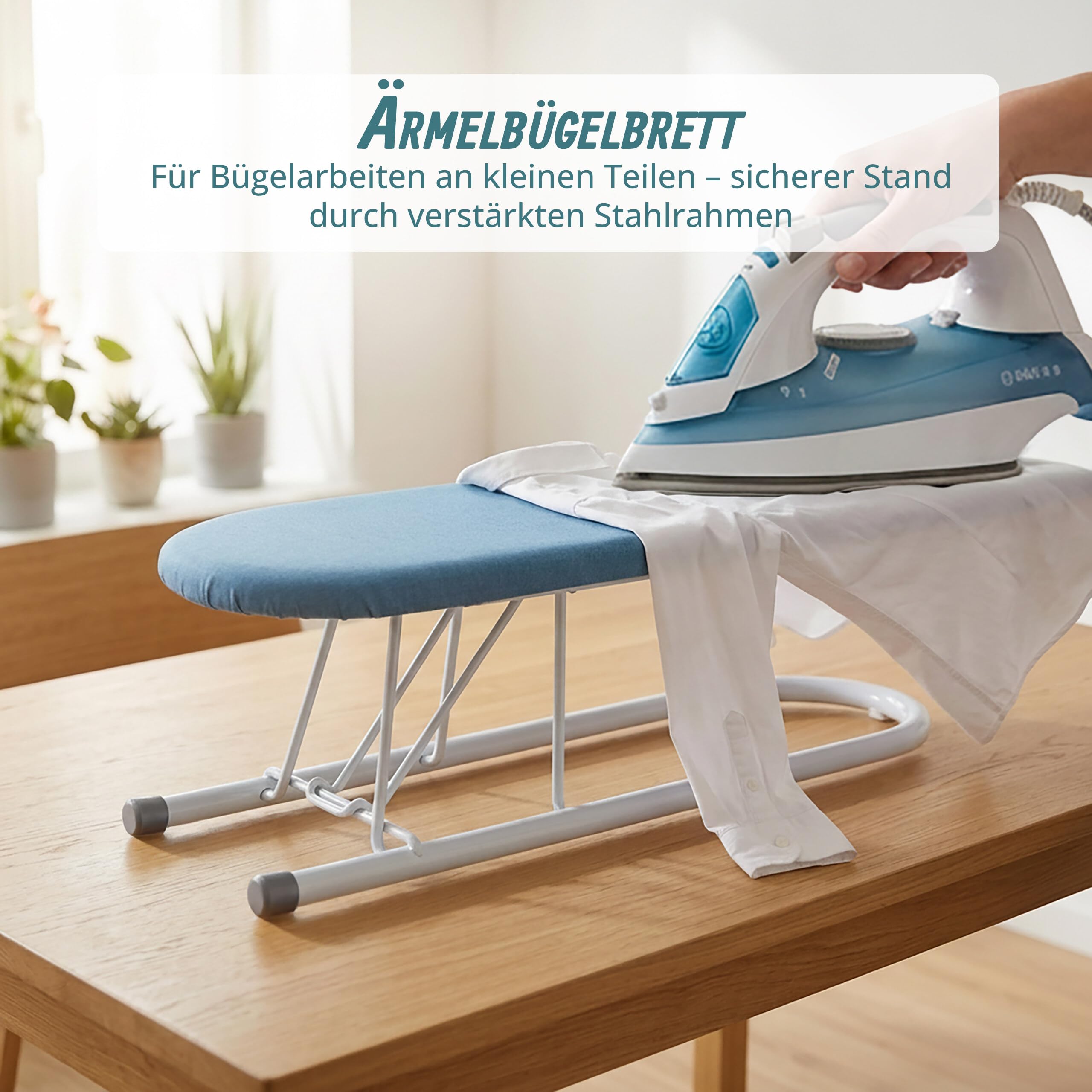 Relaxdays Ärmelbrett, Hemdärmel bügeln, 52 x 12,5 cm Bügelfläche, blau/weiß | Baumwollbezug, klappbares Ärmelbügelbrett