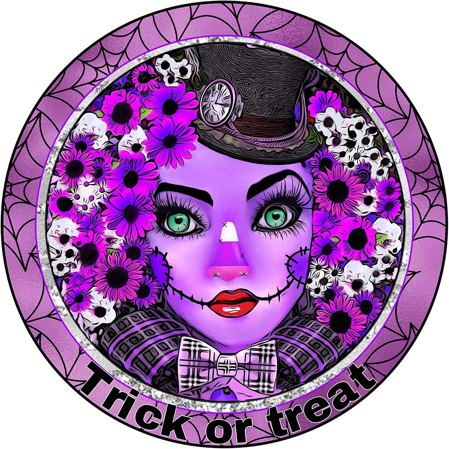 Vintage Trick or Treat Garland Sign Round Metal Tin Sign 12x12inch Retro Home Kitchen Farm Bar Bar Wall Decor