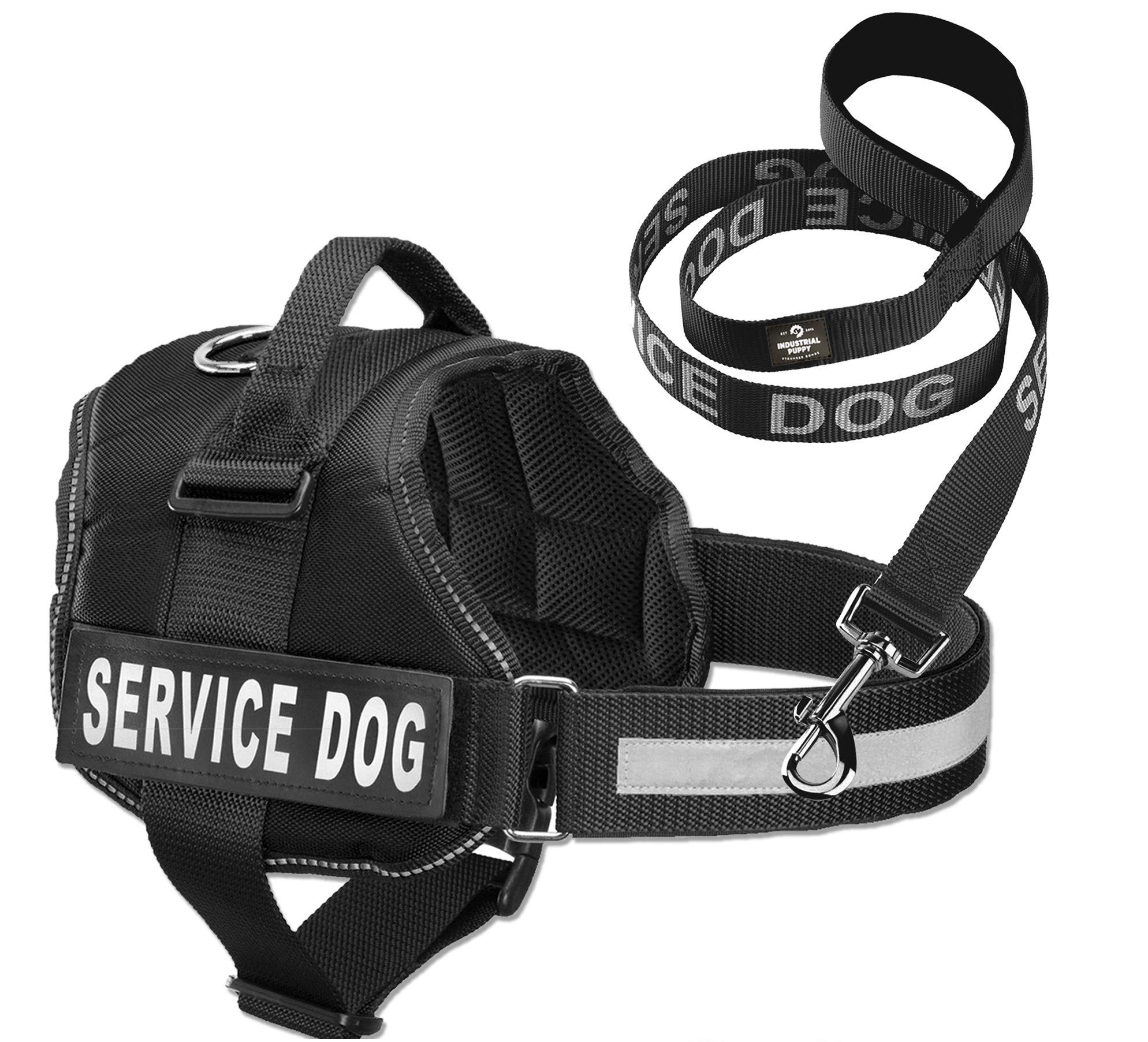 Service Dog Vest with Hook and Loop Straps & Matching Service Dog Leash Set - Harnesses from XXS to XXL - Service Dog Harness Features Reflective Patch and Comfortable Mesh Design (Black, XXS)