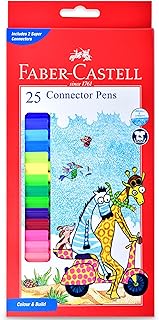 Faber-Castell Connector Pen Set – Pack of 25 | Bright, Washable Colours with Smooth Ink Flow | Snap-On Connector Caps for ...