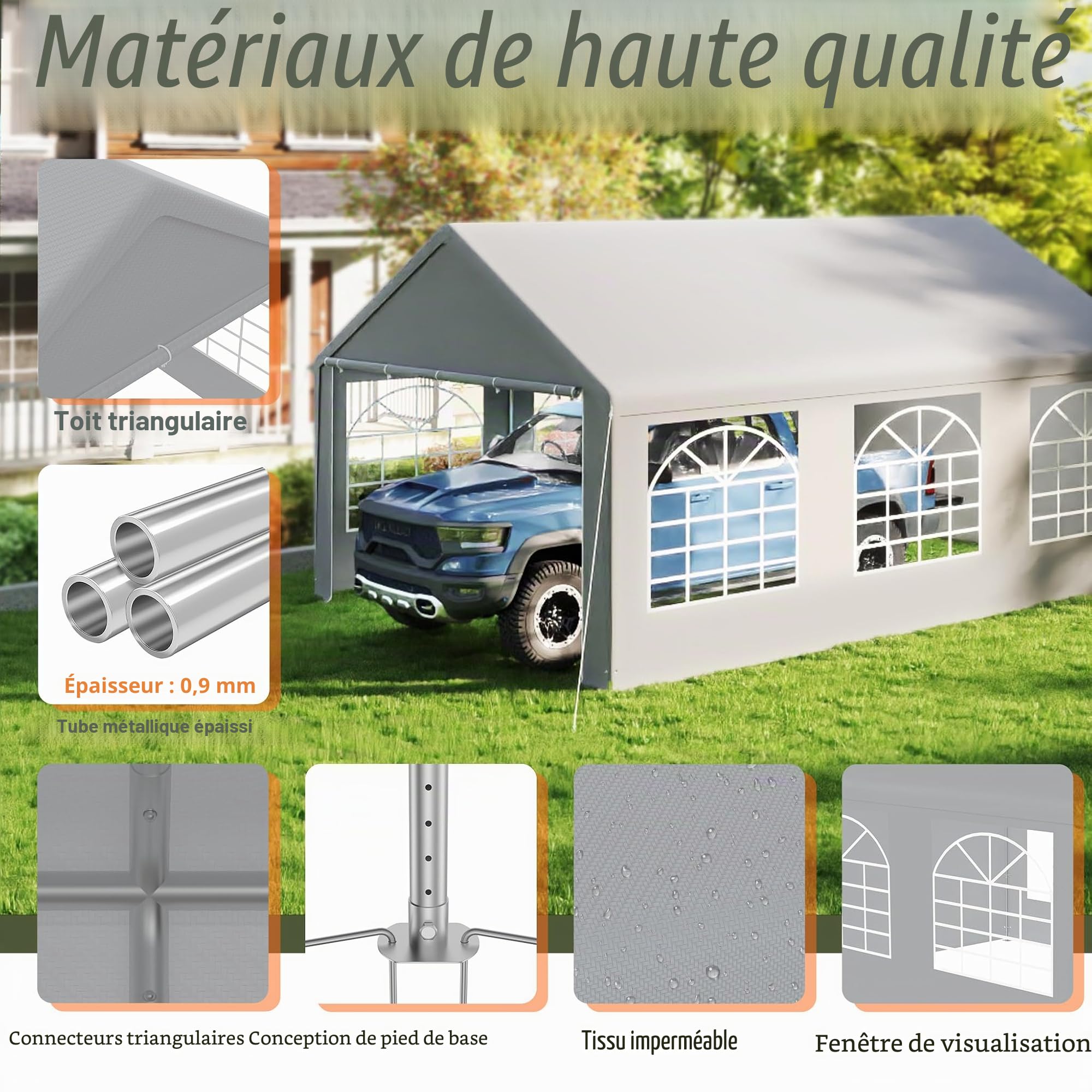 LZQ Tonnelle 4 x 6 m avec bâche de toit en polyéthylène 170 g/m², parois latérales fenêtre, tente de jardin réception, 4 x 6 m acier galvanisé, protection UV, pergola