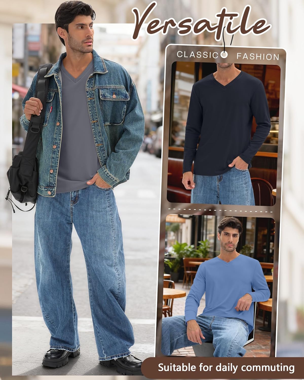 5 Pack Men's Big and Tall Thermal Shirts Fleece Lined V Neck Long Sleeve Base Layer Tops Loose Casual Warm Winter - Image 5