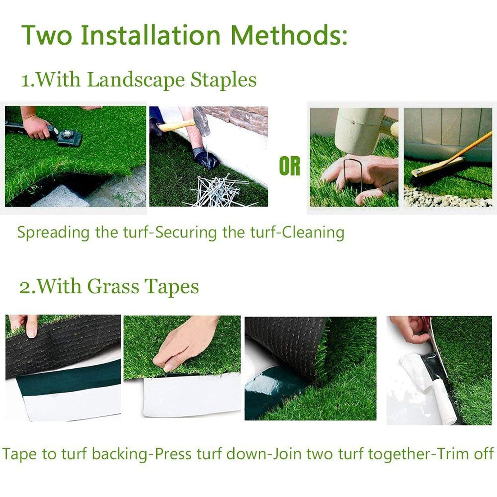 Erba artificiale 1 x 3 m/2 x 3 m, rotolo di erba artificiale non sbiadisce, tappeto erboso finto per esterni, tappeto erboso verde scuro con fori di drenaggio, erba finta ad alta densità per cortile,