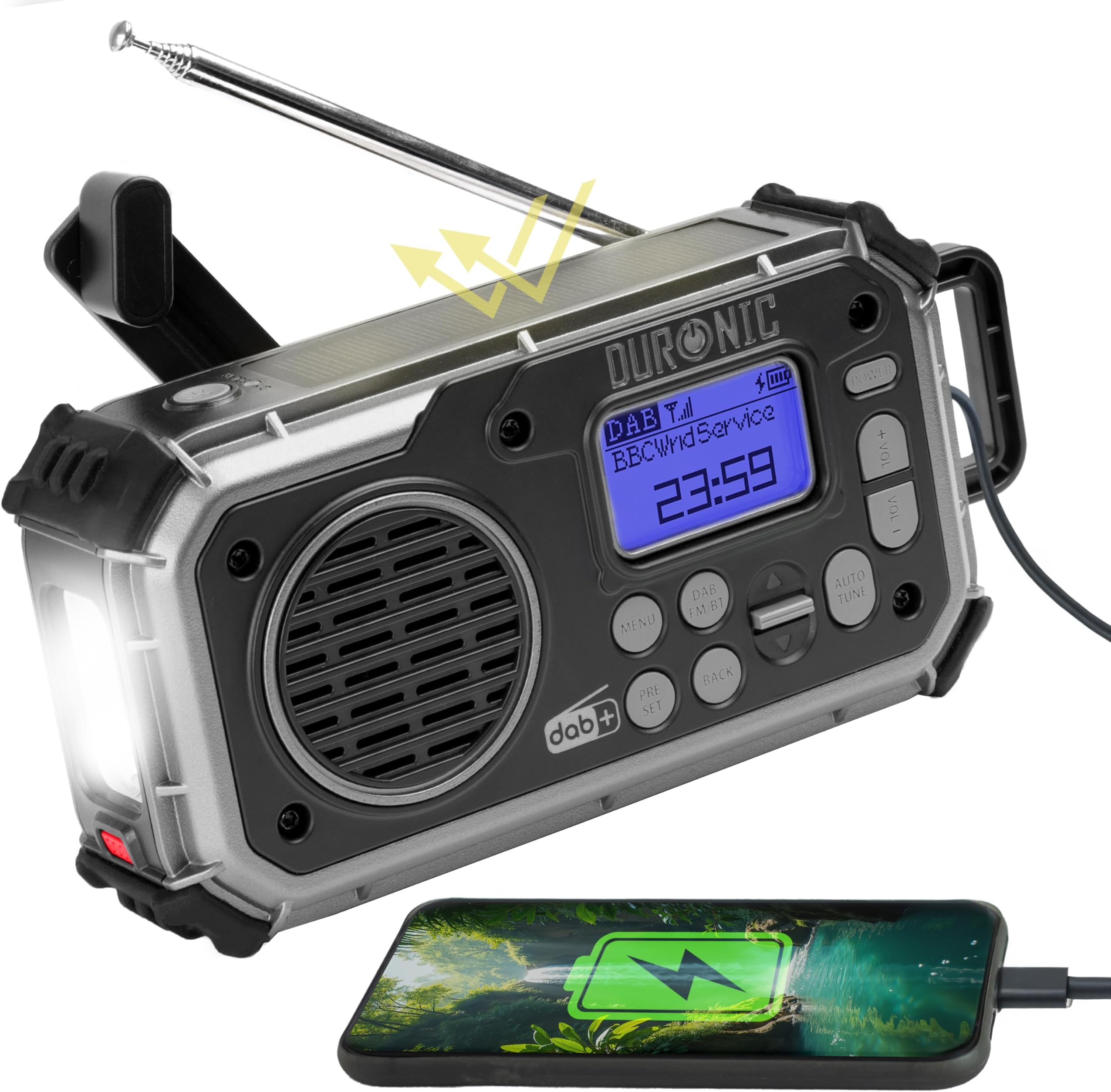 ration1 Kurbelradio DAB+, Tragbares Solarradio mit LED-Taschenlampe ...