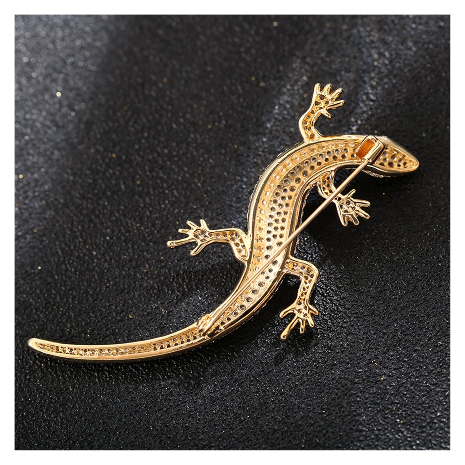 RWRAPS Kristall-Strass-Eidechsen-Brosche, Salamander-Anstecker, Gecko, niedlicher Vintage-Schmuck, Goldfarbene Broschen (Metallfarbe: Silber) ()