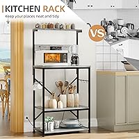 Vista 12 de Shintenchi Estante para panaderos con toma de corriente, gran espacio de almacenamiento, barra de café de 10 ganchos con panel de alambre de metal