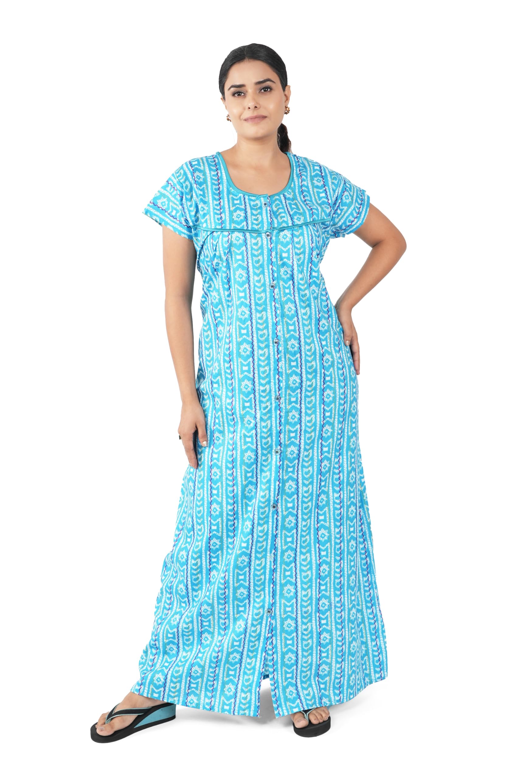 Women's All Over Printed Open Front Full Cotton Nighty/Maxi/Nightgown/Nightwear WSR-122-image-30