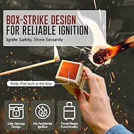 11-Inch Extra Long Wooden Safety Matches (3 Pack) - Ideal for Lighting Fireplace, Candles, Grills & Camping Firepits - Strike on Box - Heavy Duty Long Matches for Fireplace - 150 Count