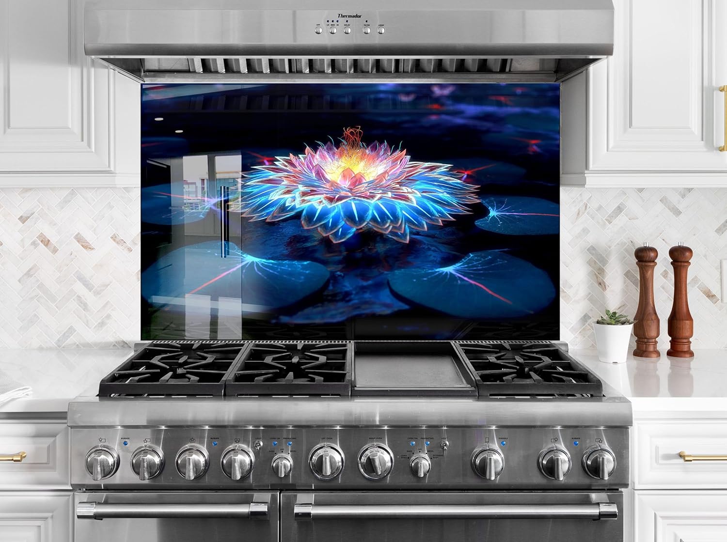 Myphotostation.com 16x16''Tempered Glass Floral Backsplash Design Cooker Wall Backsplash Panel Glass Splashback for Kitchen Panel Design Flower Splashback for Stove 10