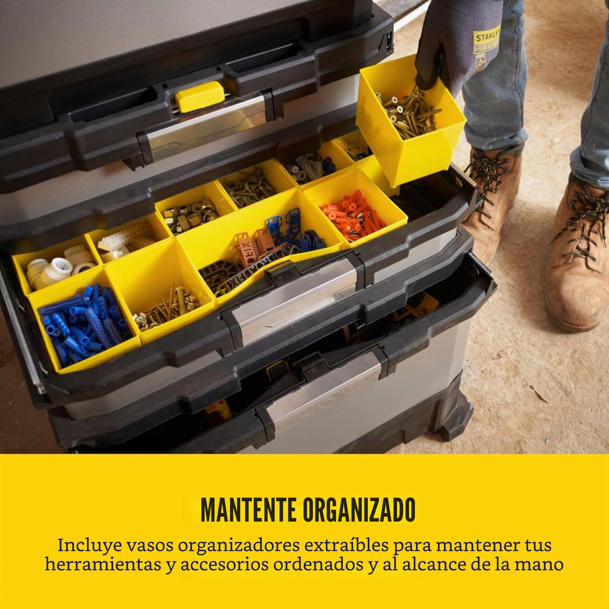 STANLEY FATMAX Taller Móvil Metálico, Carro de Herramientas, Caja Versátil para Piezas Pequeñas y Grandes, Ruedas 17cm, Cierres Metálicos Antioxidantes, 1-95-622