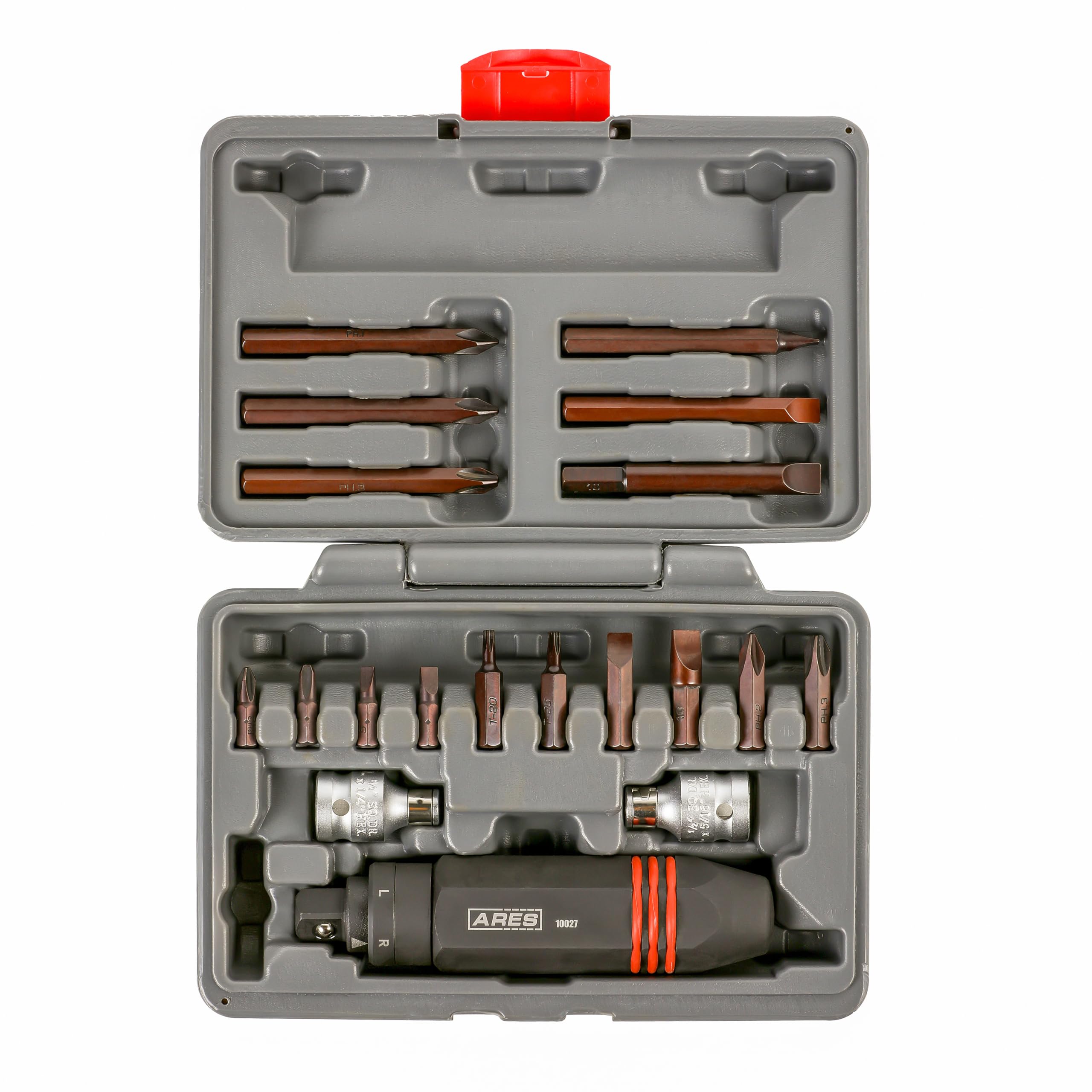 ARES 10027 – 1/2-Inch Drive Heavy Duty Hex Grip Impact Driver – 1/4-Inch & 5/16-Inch Bit Chucks – S2 Bits – Slotted 3/16, 1/4, 5/16, 3/8 Inch Bits –