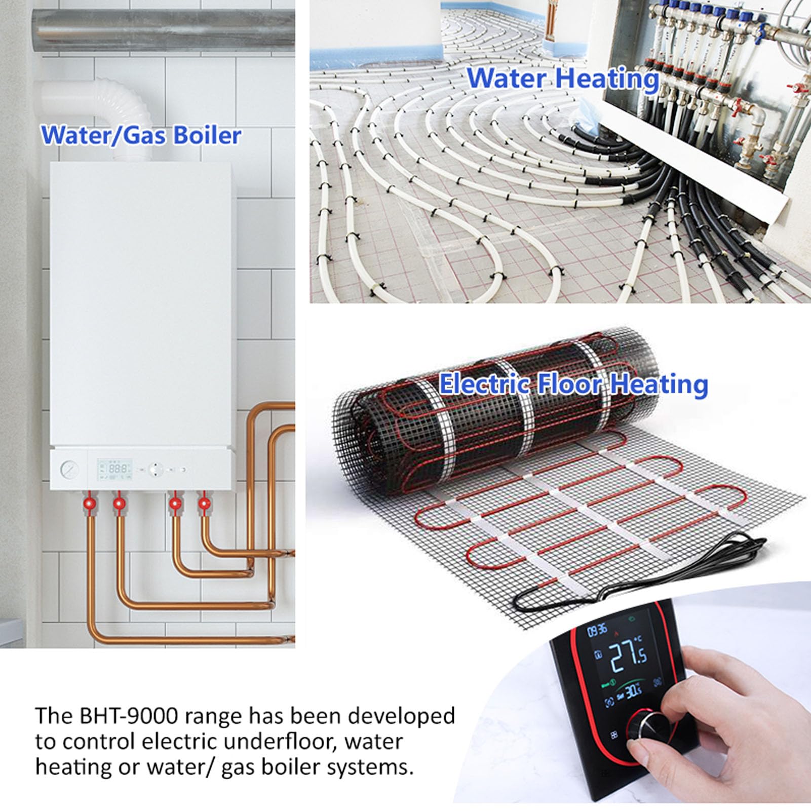 Inteligentny termostat pokojowy WiFi regulator temperatury tygodniowy programowalny wyświetlacz LED energooszczędny dla domowego komputera ABS 2,4 GHz WiFi (Black)